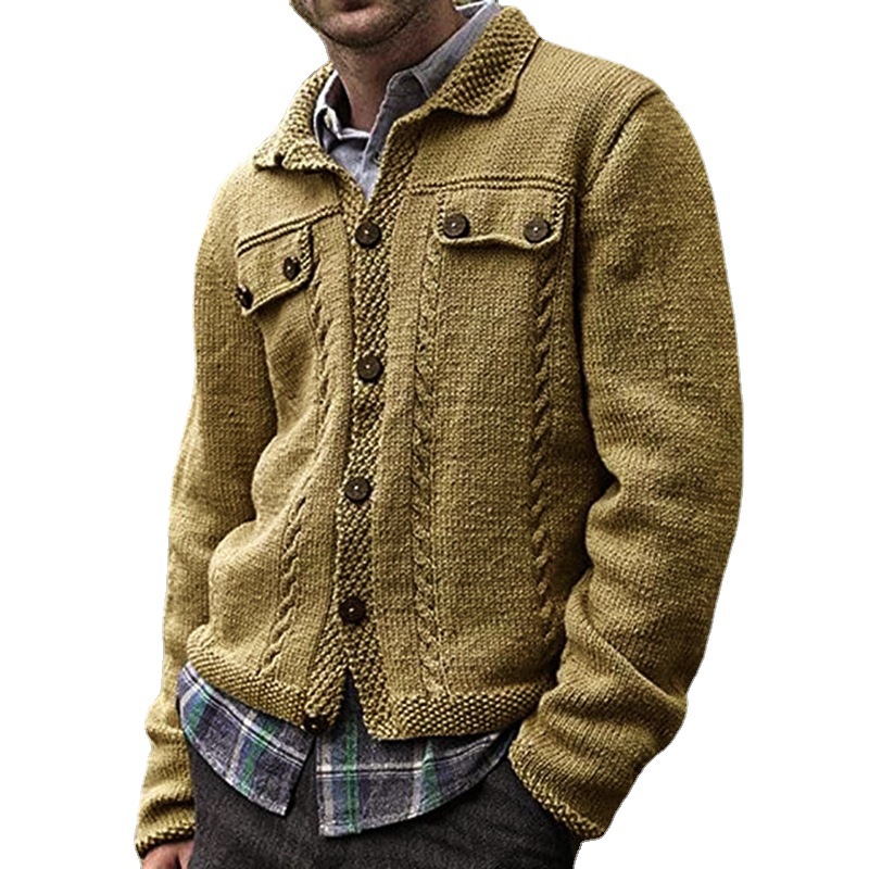 Men's Lapel Single Breasted Knit Sweater