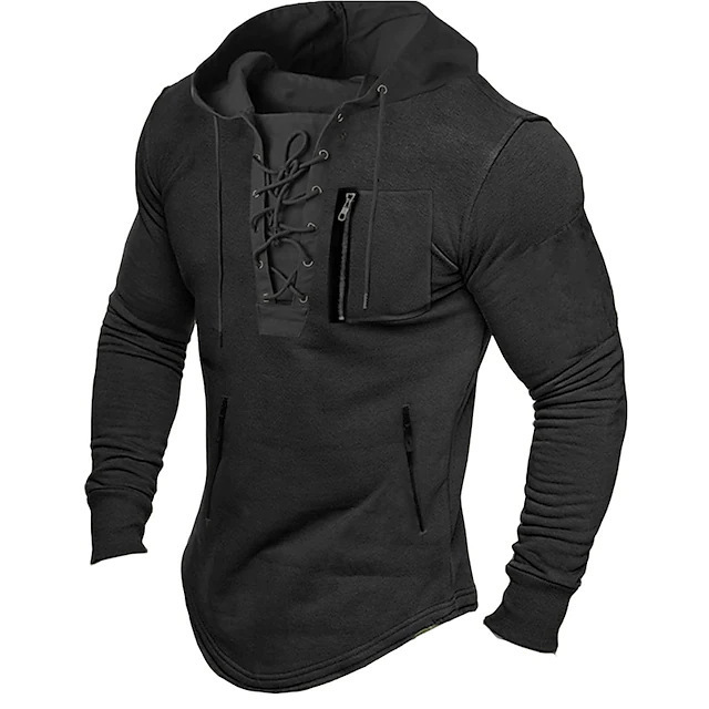 Men's Tactical Lace-Up Hooded Sweatshirt