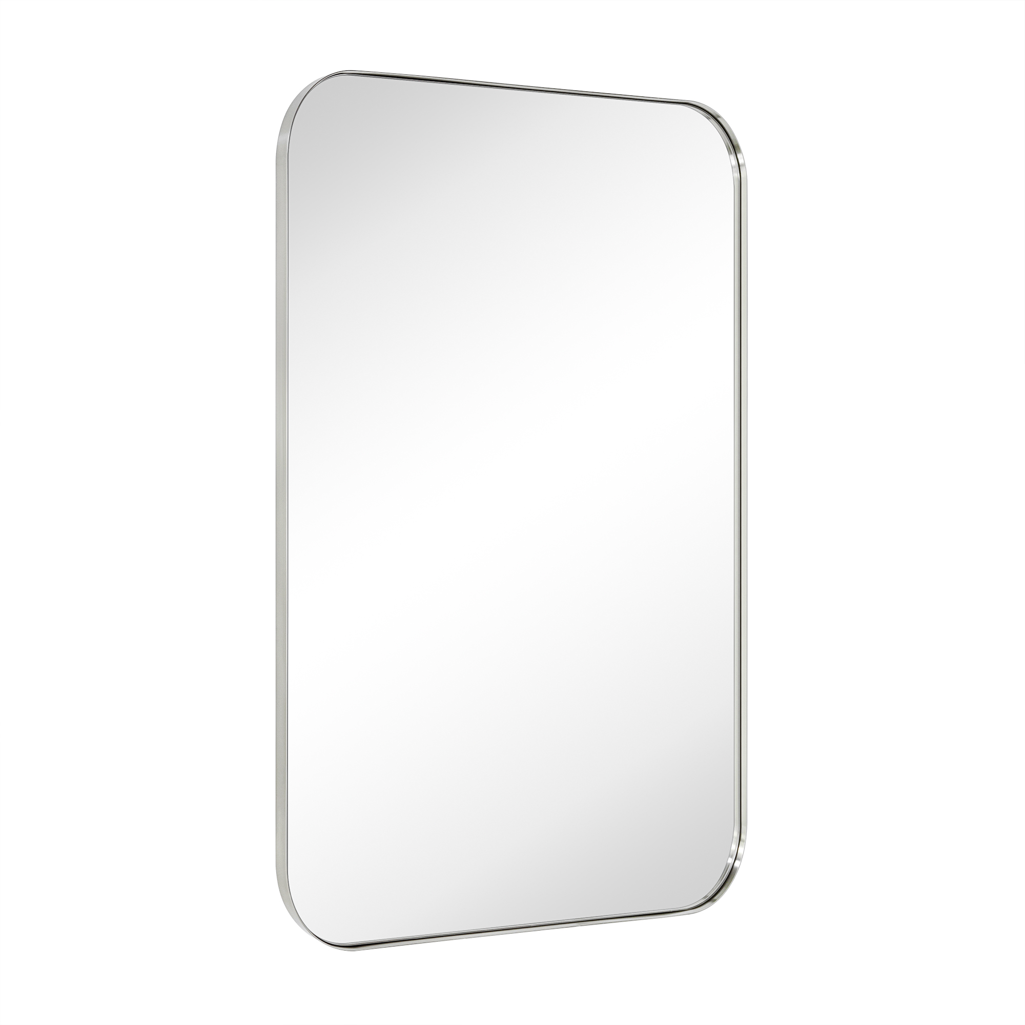 Mid-Century Modern Chic Metal Rounded Wall Mirrors-30x48-Brushed Nickel