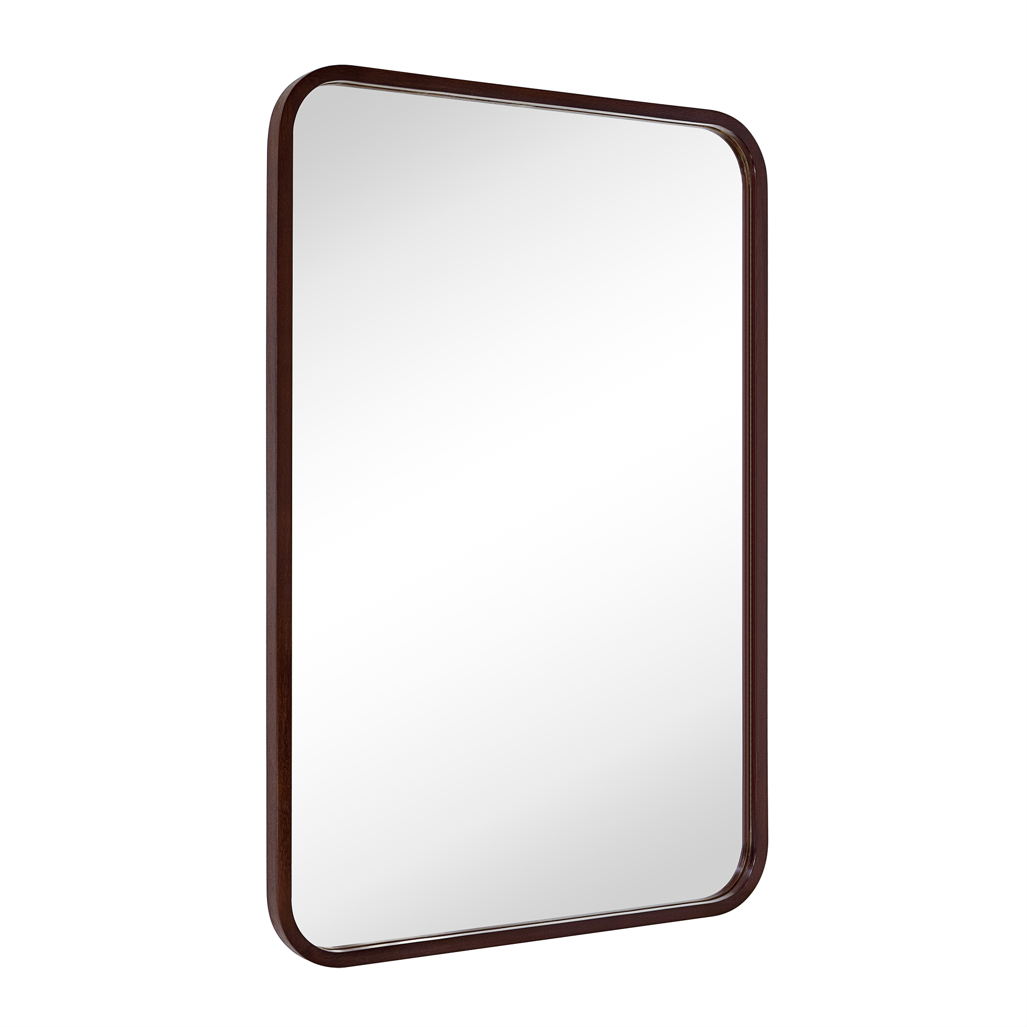 EGHOME Natural Walnut Wood Mirror Solid Wood Framed Rounded Rectangle Bathroom Mirror Walnut Wood Frame Vanity Mirror, 24x36"
