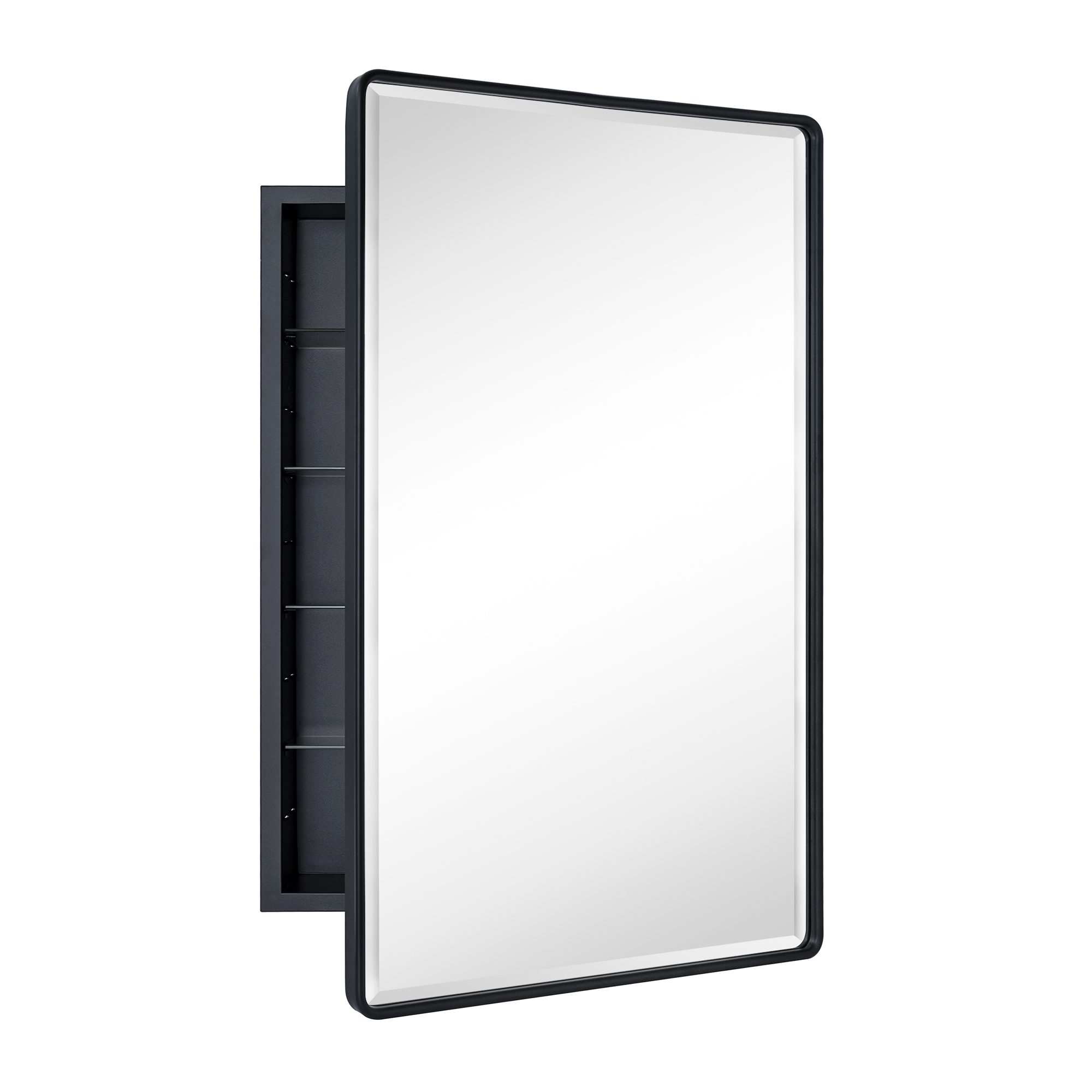 Farmhouse Recessed Metal Bathroom Medicine Cabinets with Mirror-24x36-Black