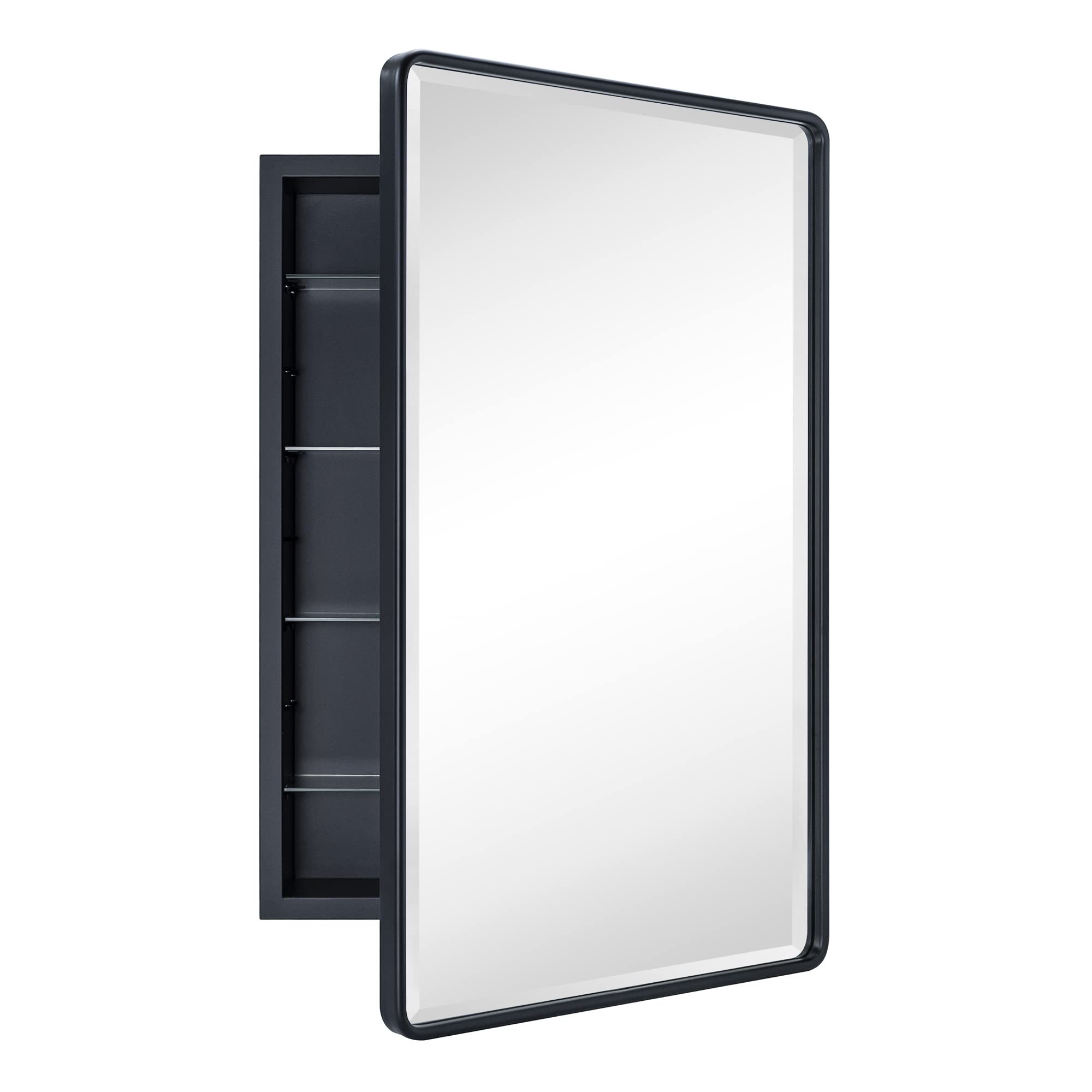 Farmhouse Recessed Metal Bathroom Medicine Cabinets with Mirror-20x30-Black