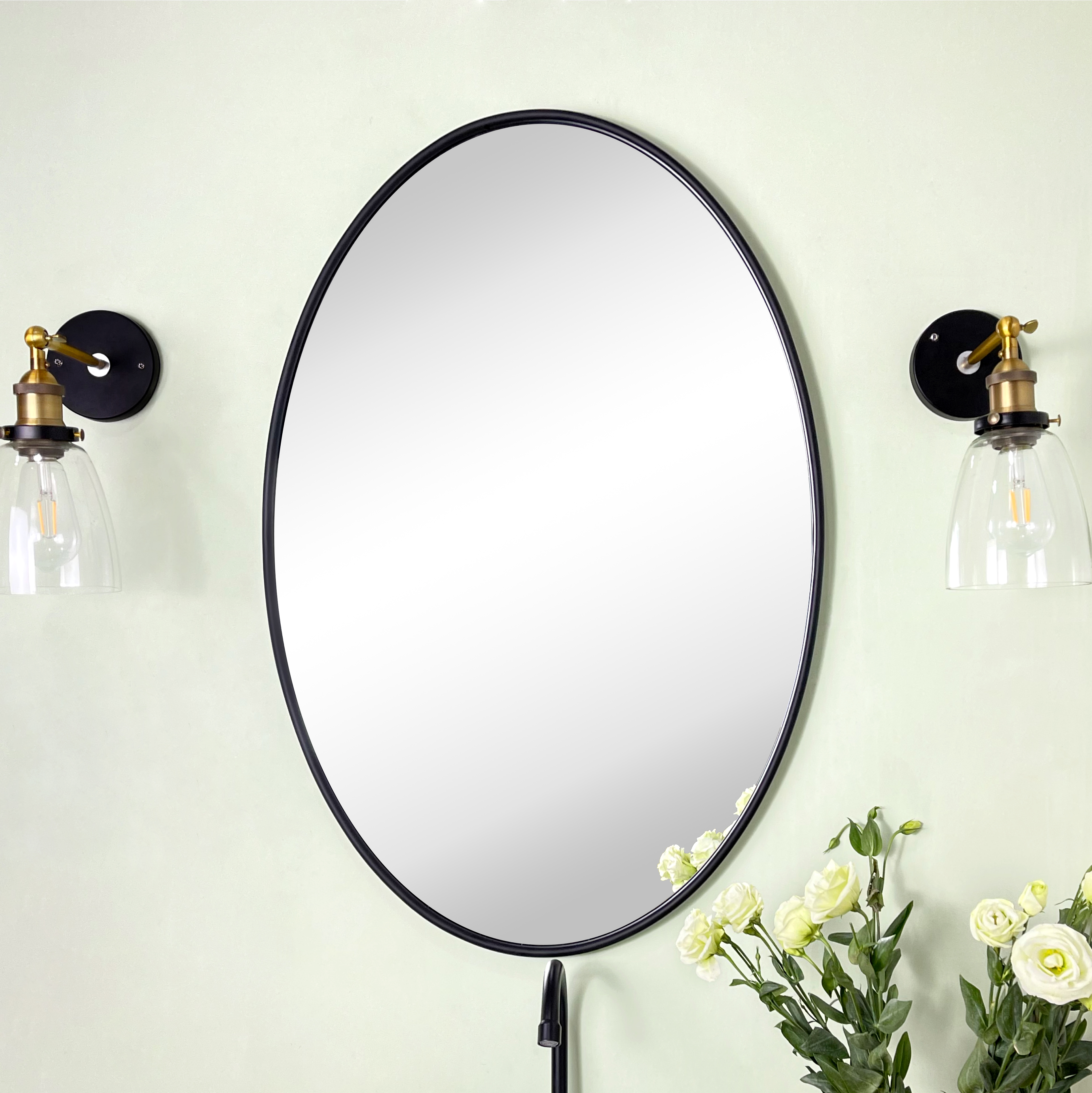 Oval Metal Wall Mirror-24x36-Black
