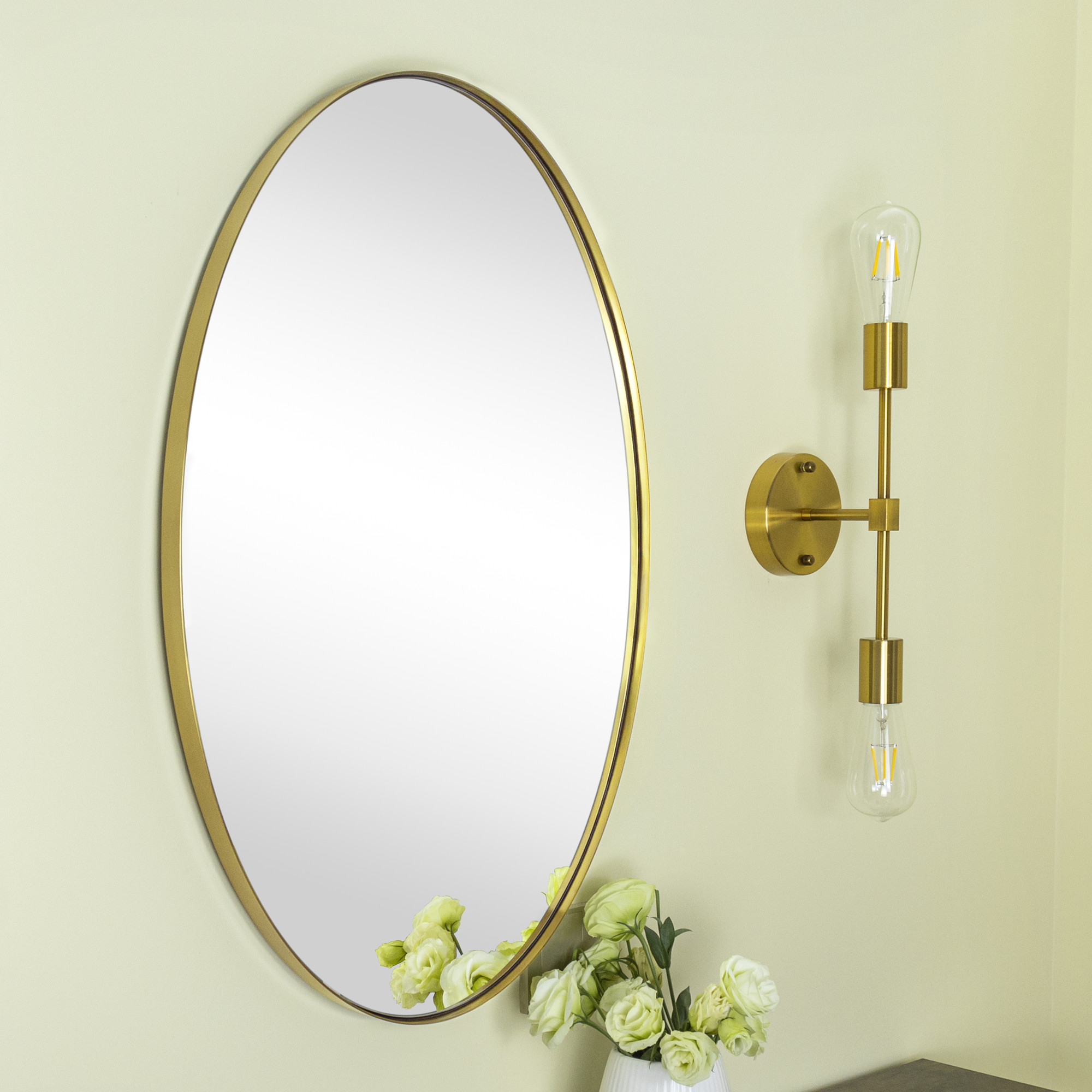 Javell Oval Metal Wall Mirror-24x36-Brushed Gold
