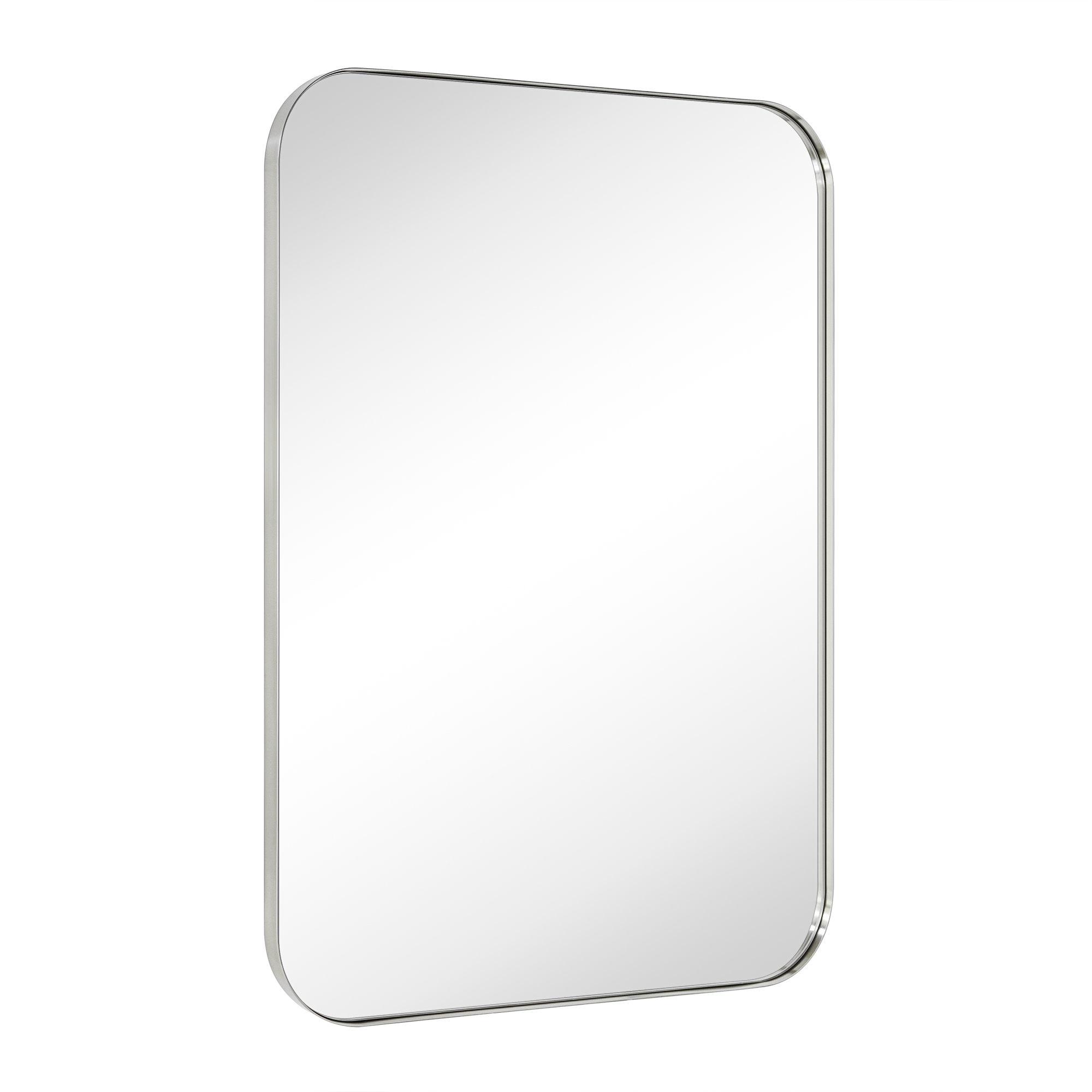 Mid-Century Modern Chic Metal Rounded Wall Mirrors-30x40-Brushed Nickel