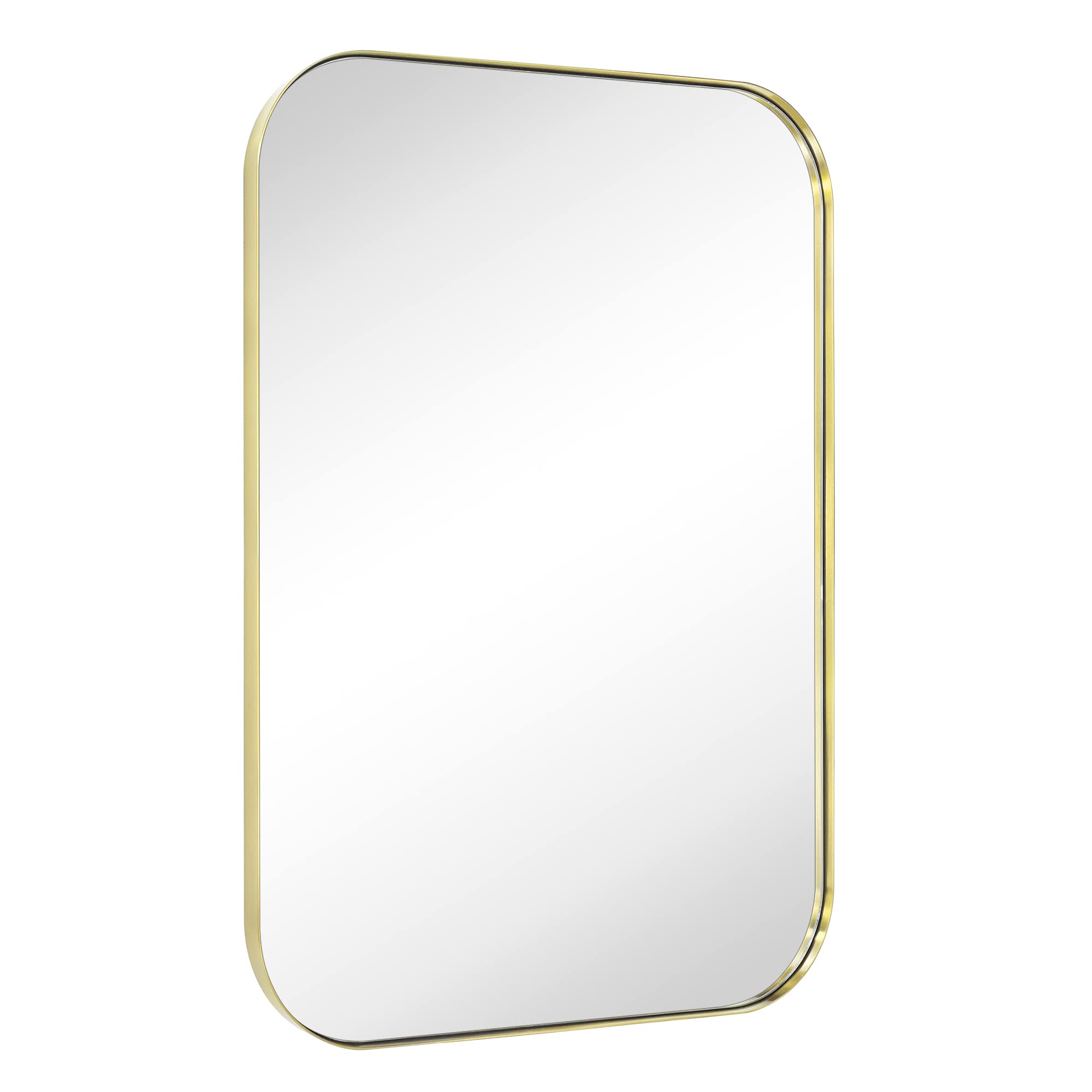 Mid-Century Modern Chic Metal Rounded Wall Mirrors-22x30-Brushed Gold