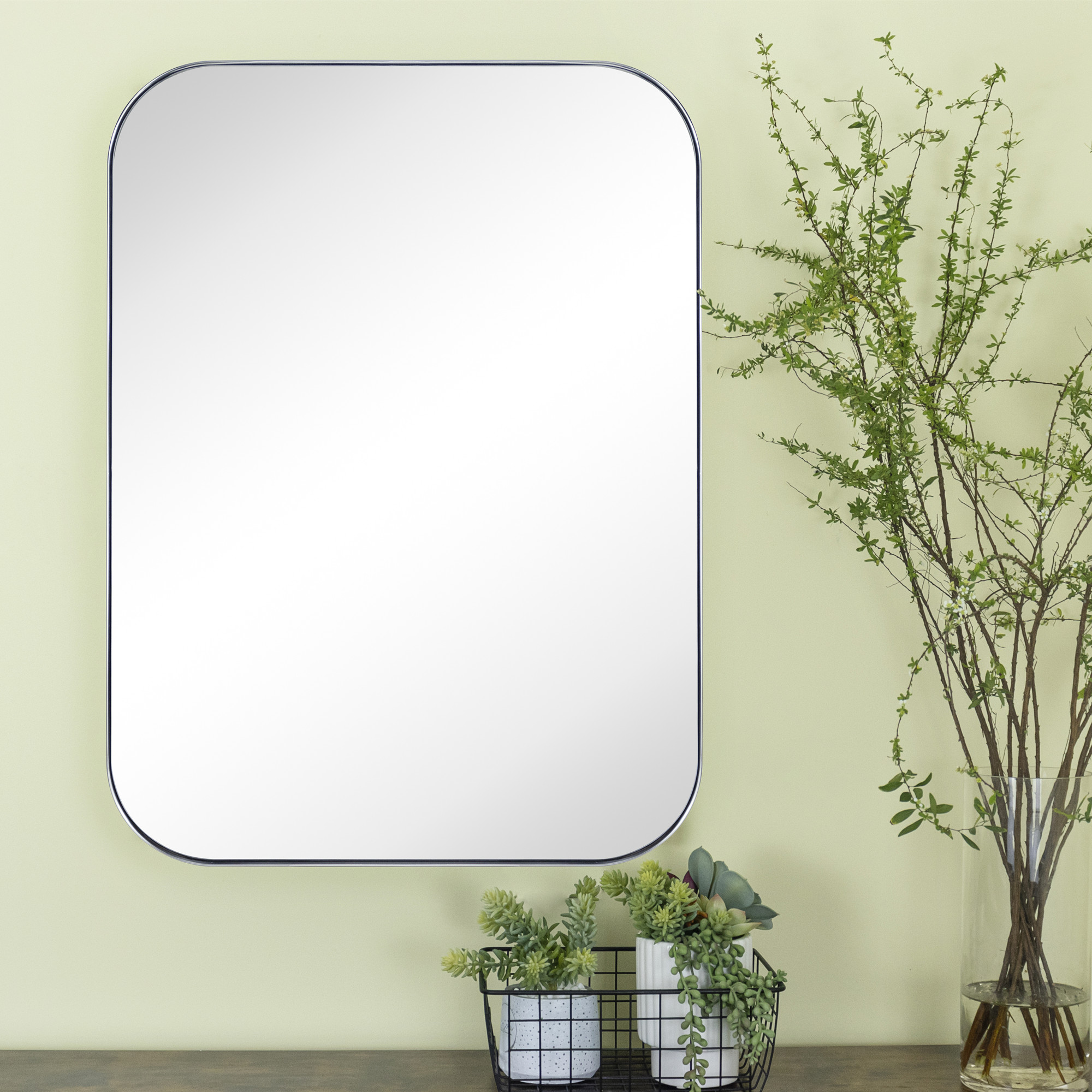 Mid-Century Modern Chic Metal Rounded Wall Mirrors-22x30-Chrome