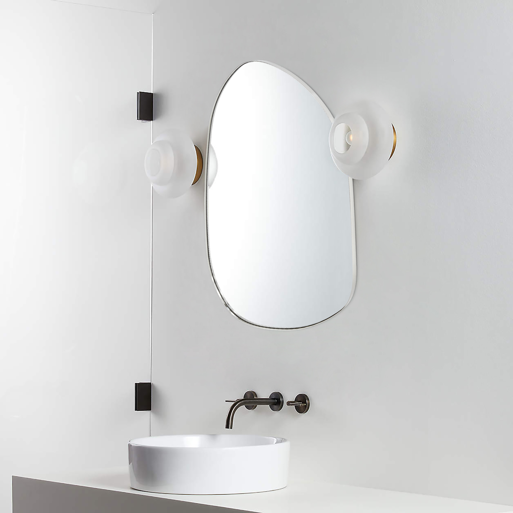 Bertlinde asymmetrical wall mirror irregular shaped mirror for living room, bathroom or entry-30x22-Chrome