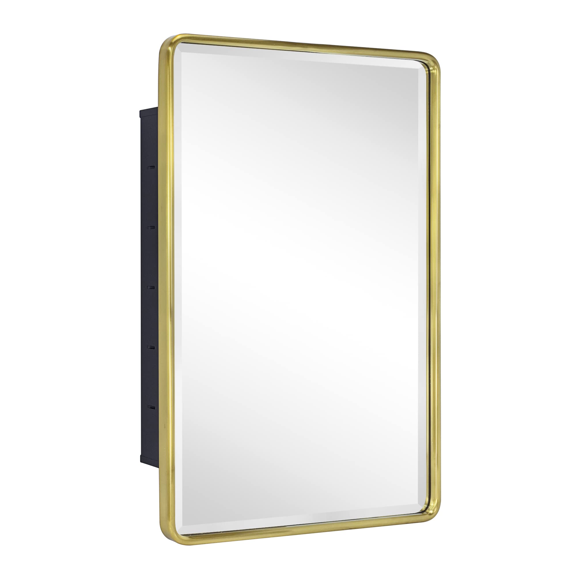 Farmhouse Recessed Metal Bathroom Medicine Cabinets with Mirror-16x24-Brushed Gold