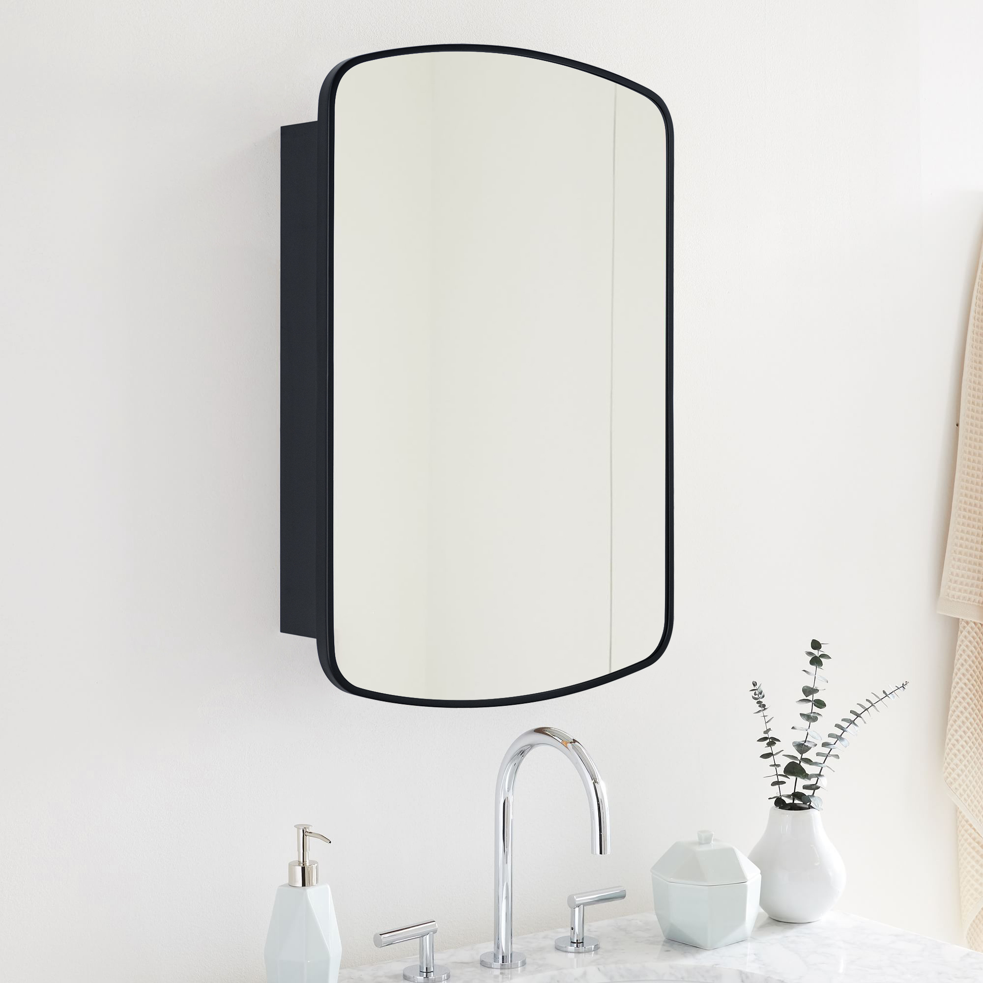 Recessed Mount Arched Black Metal Framed Bathroom Medicine Cabinet with Mirror