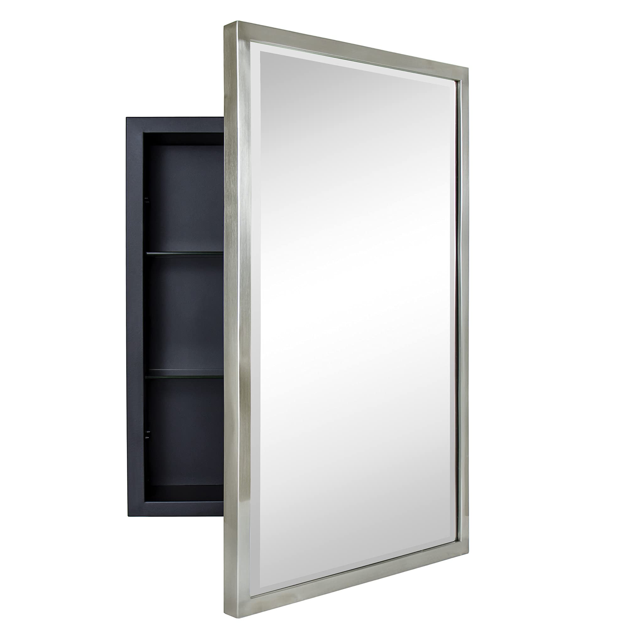 Haddison Recessed Framed Medicine Cabinet with Mirror-16x24-Brushed Nickel