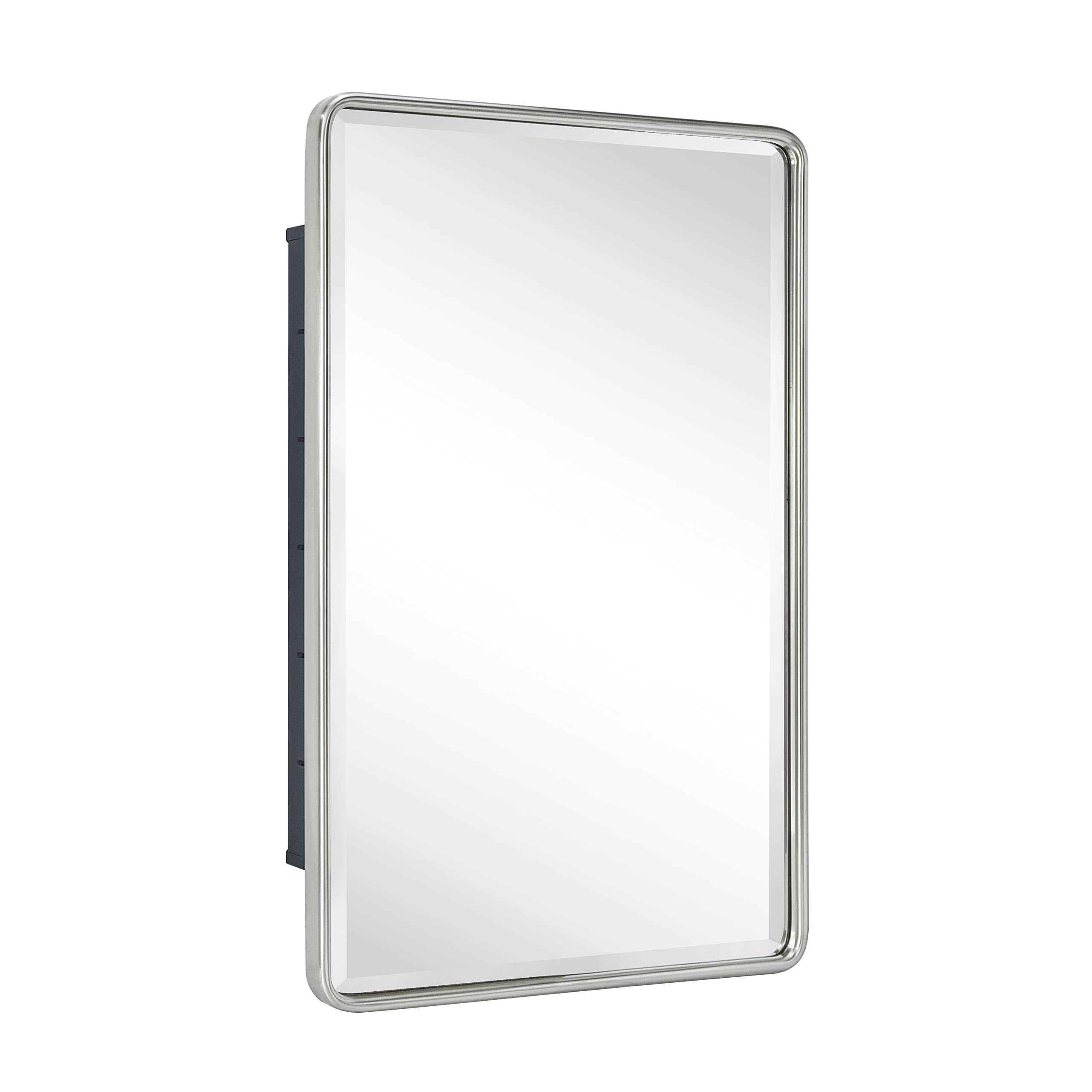 Farmhouse Recessed Metal Bathroom Medicine Cabinets with Mirror-16x24-Brushed Nickel