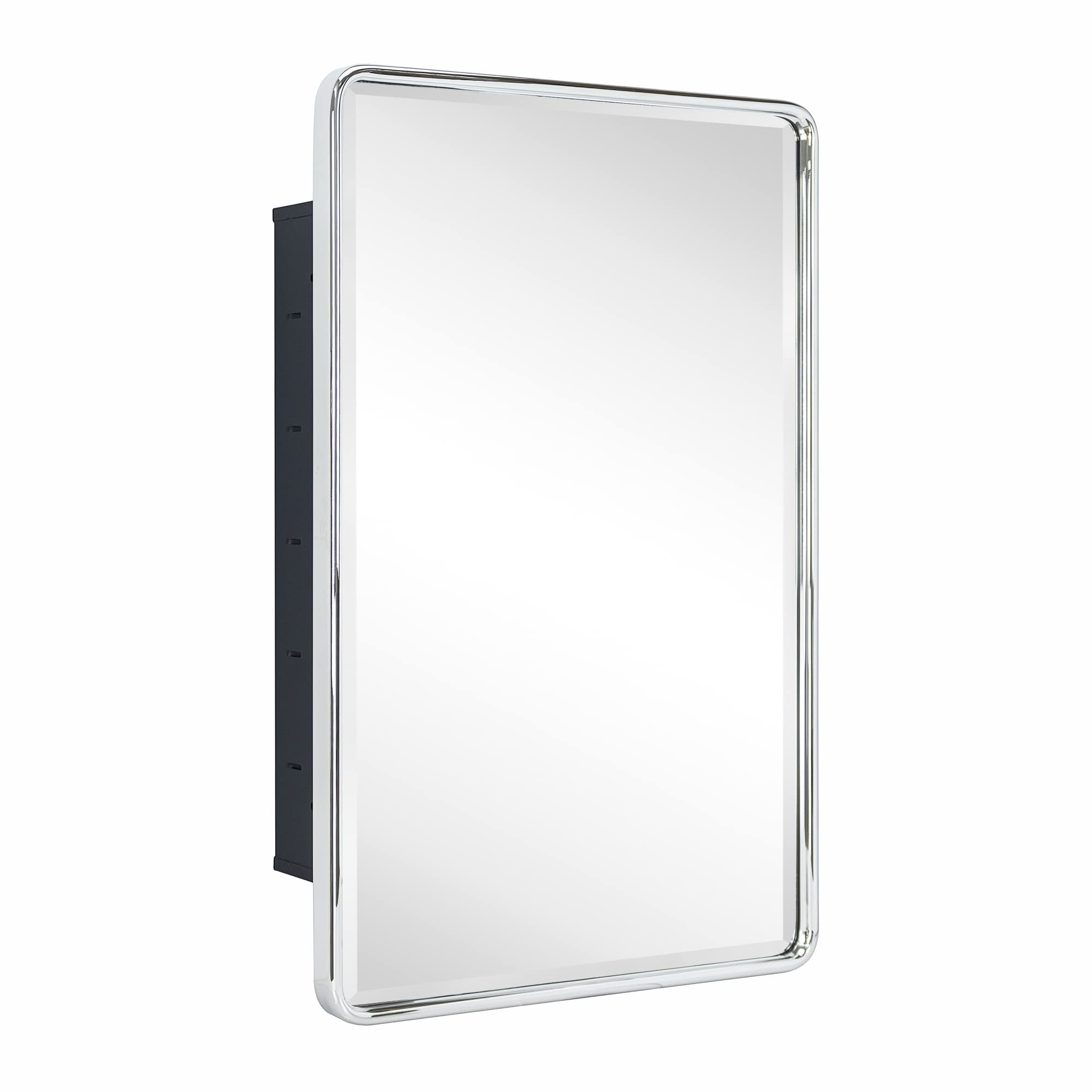 Farmhouse Recessed Metal Bathroom Medicine Cabinets with Mirror-16x24-Chrome