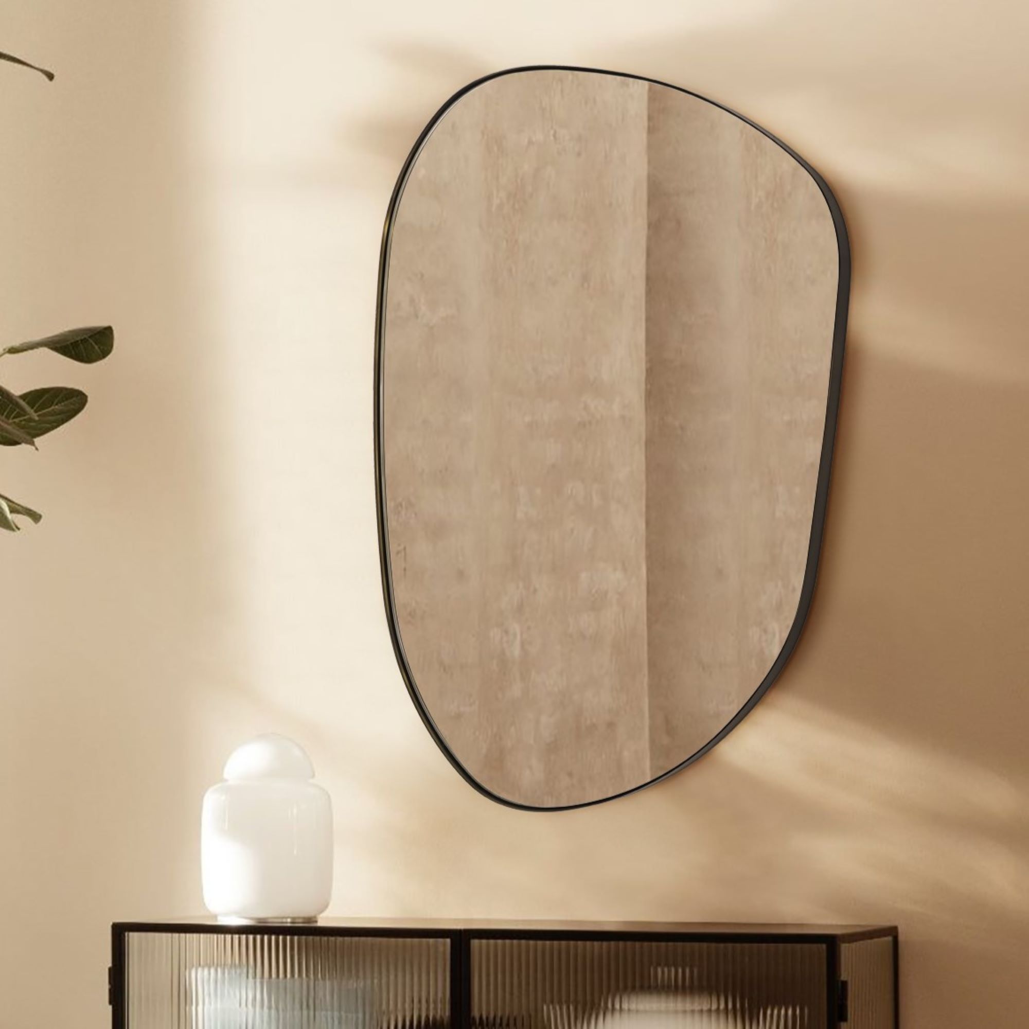 Bertlinde asymmetrical wall mirror irregular shaped mirror for living room, bathroom or entry-30x40-Black