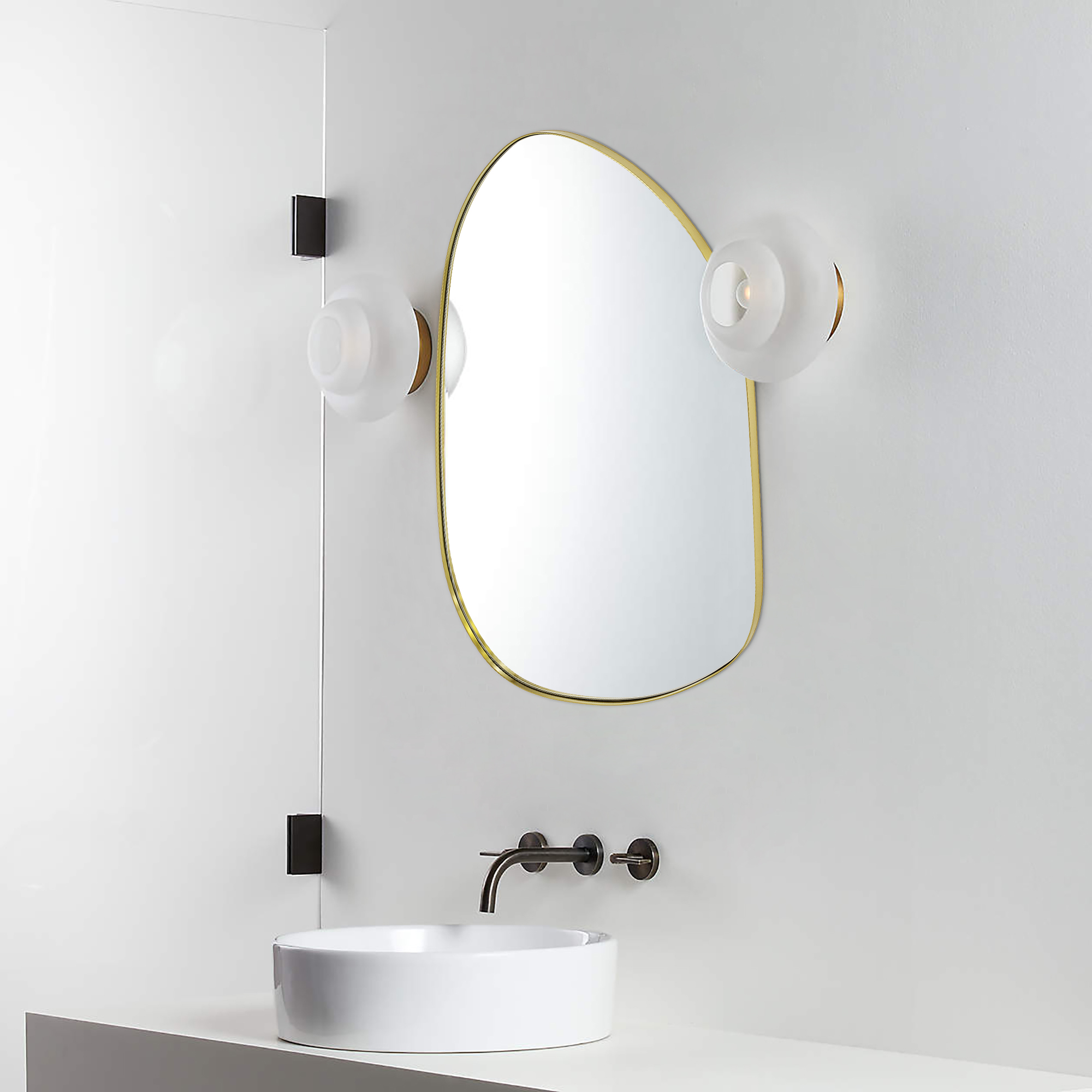 Bertlinde asymmetrical wall mirror irregular shaped mirror for living room, bathroom or entry-30x22-Brushed Gold