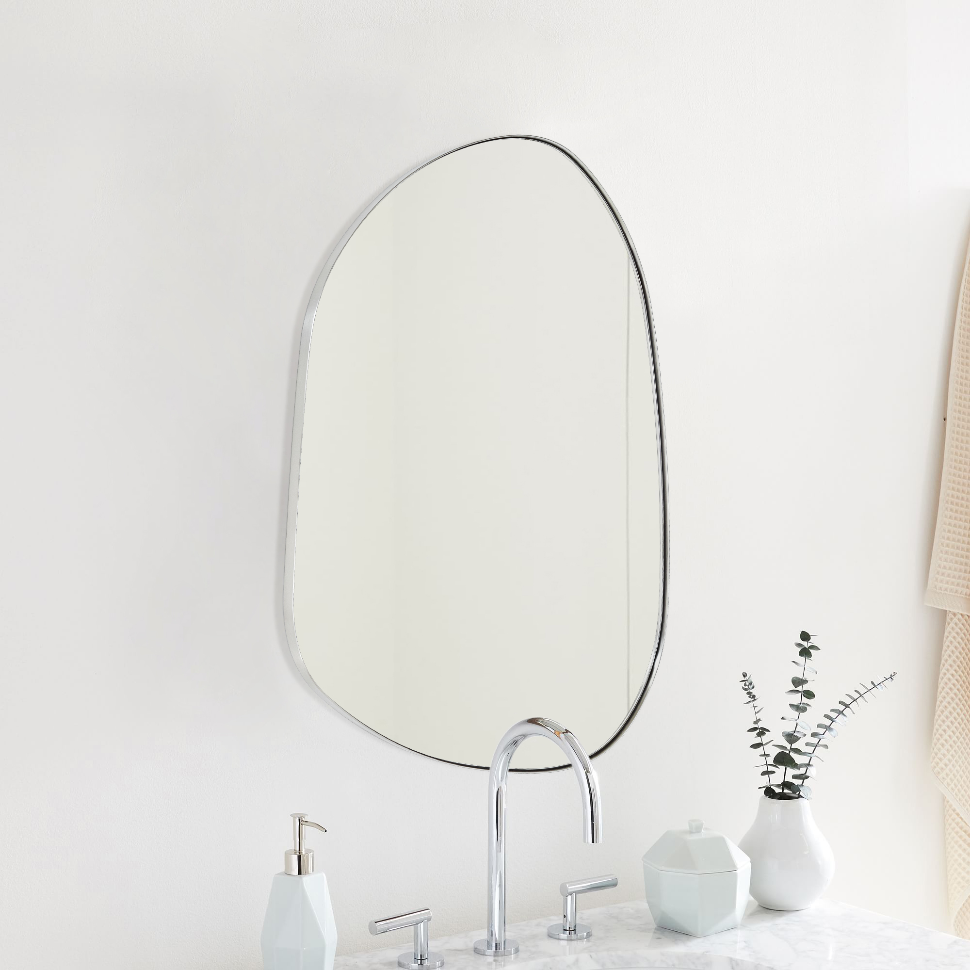 Bertlinde asymmetrical wall mirror irregular shaped mirror for living room, bathroom or entry-26x36"-Brushed Nickel