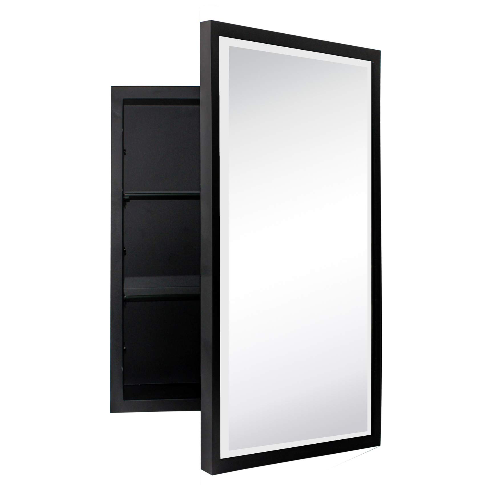 Haddison Recessed Framed Medicine Cabinet with Mirror-16x24-Black
