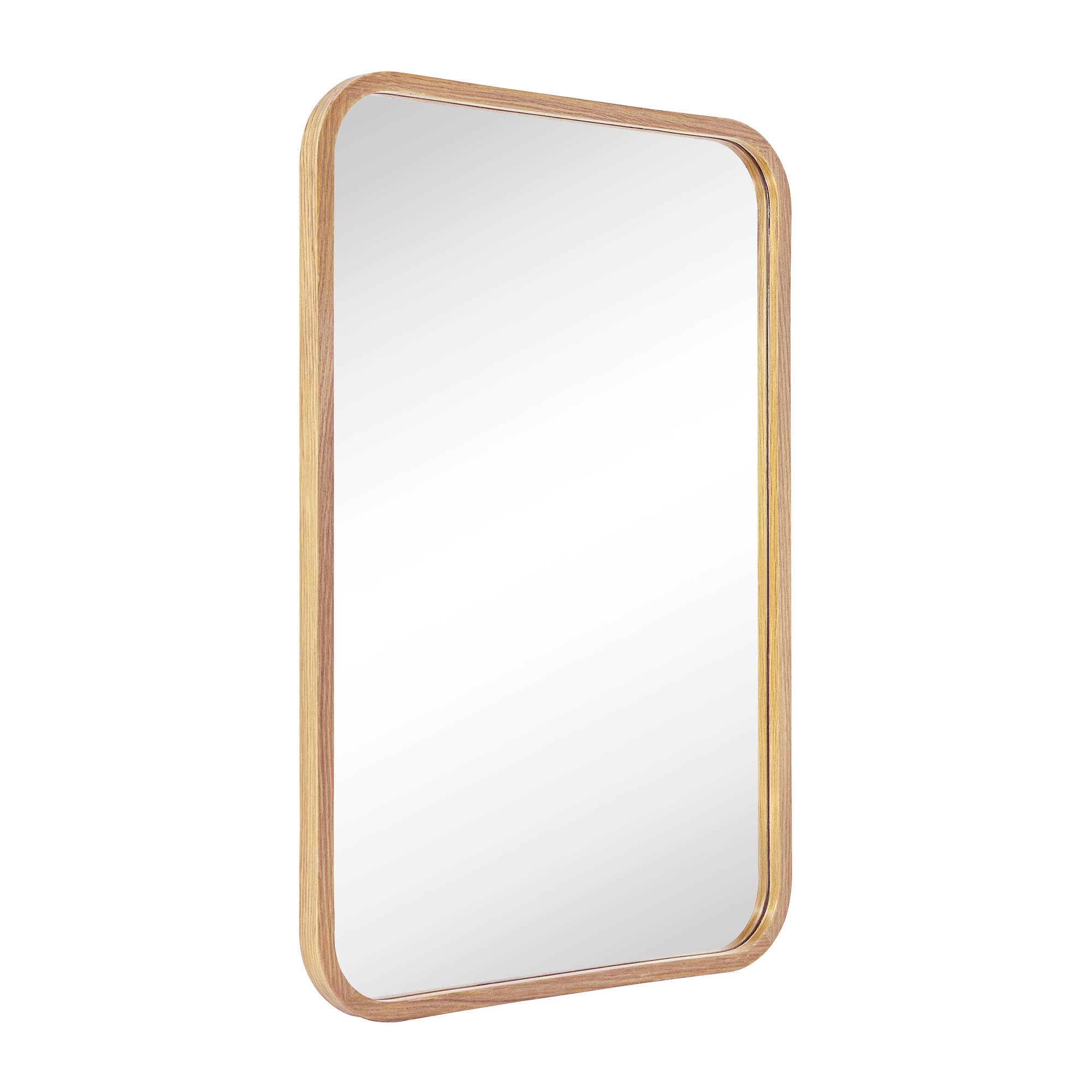 EGHOME Natural Walnut Wood Mirror Solid Wood Framed Rounded Rectangle Bathroom Mirror Walnut Wood Frame Vanity Mirror, 20x30"-OAK