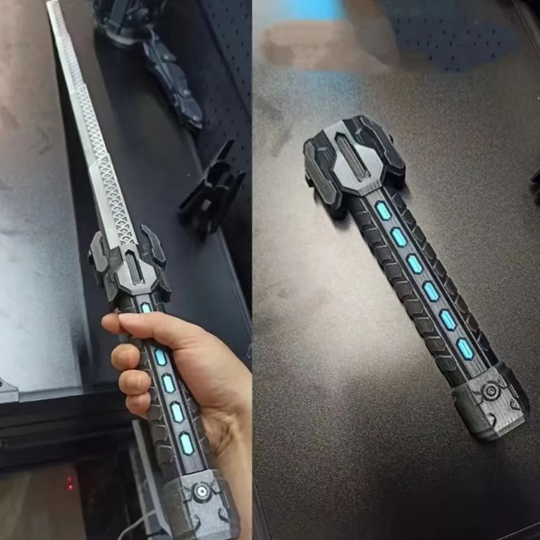 3D Printed Collapsible Sword with Adjustable Handle and Shape-Shifting Abilities