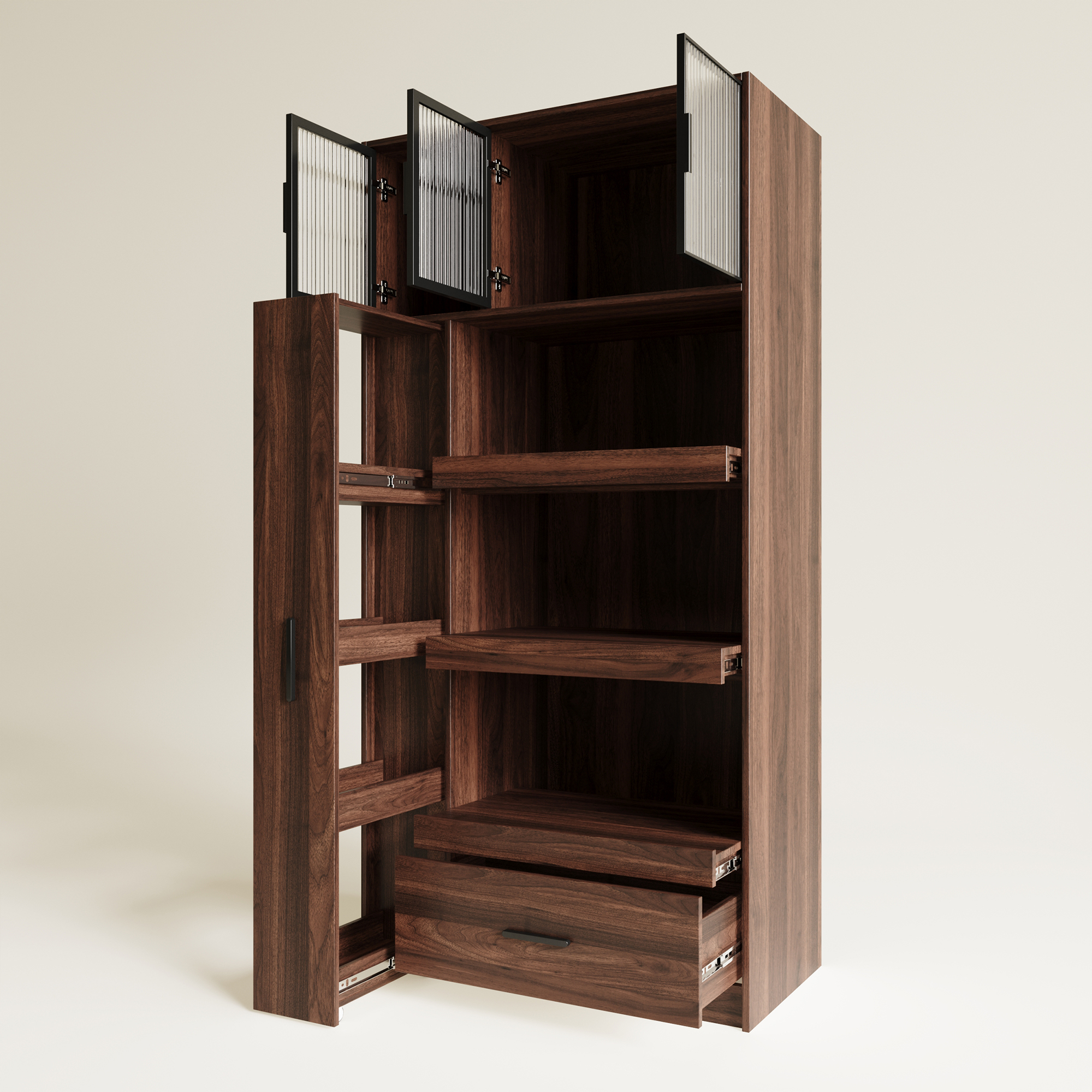 71" Kitchen Pantry Cabinet w/ Pull-Out Storage Shelves, Drawer & Microwave Stand