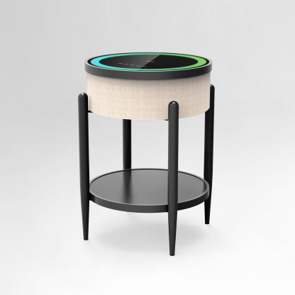 Round Smart Side Table with Built-in Bluetooth Speaker & Wireless Charging