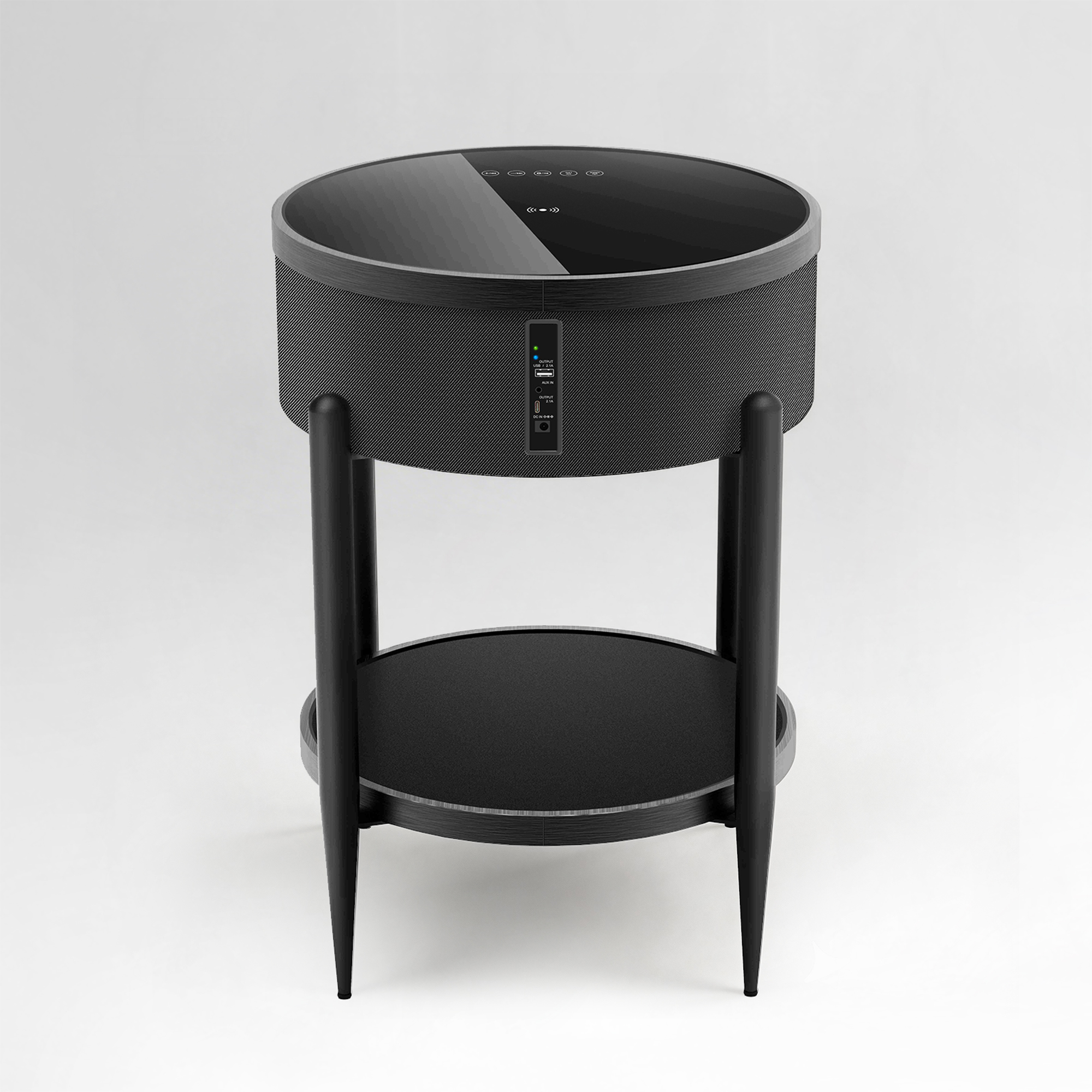 Round Smart Side Table with Built-in Bluetooth Speaker & Wireless Charging
