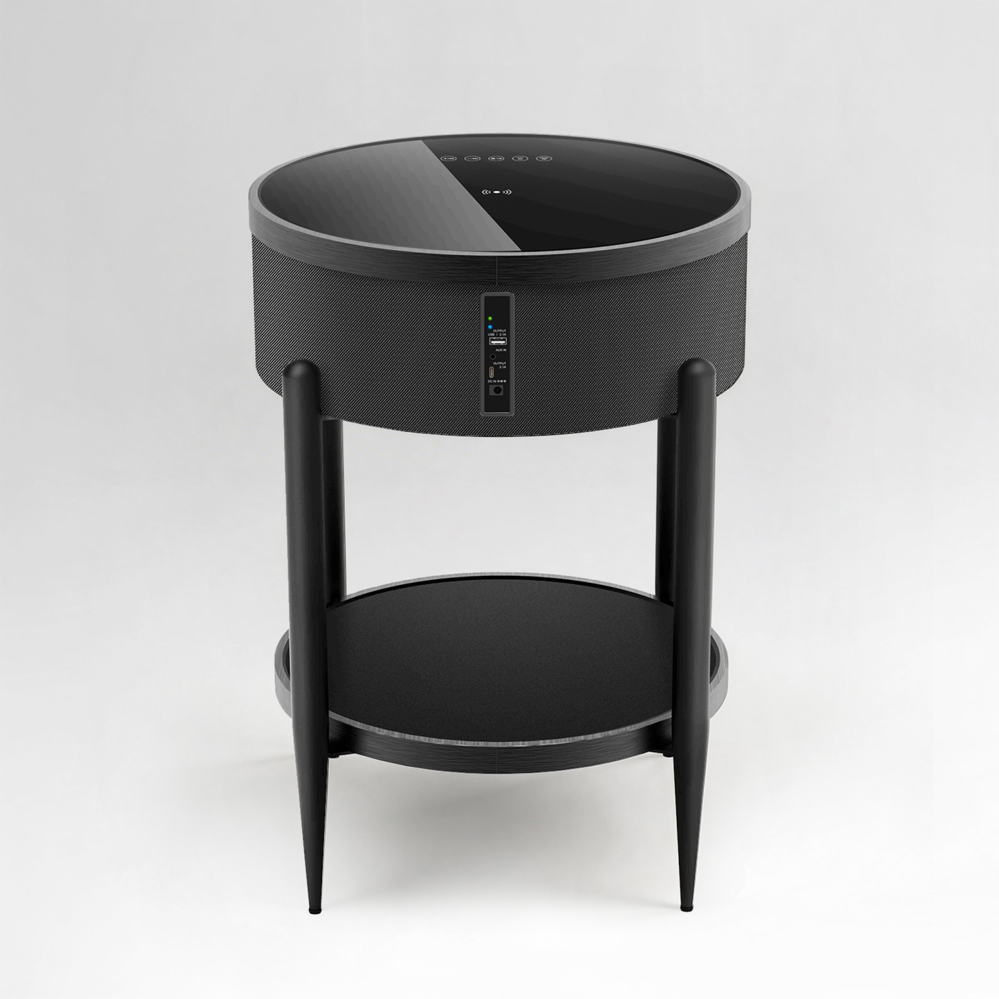 Round Smart Side Table with Built-in Bluetooth Speaker & Wireless Charging