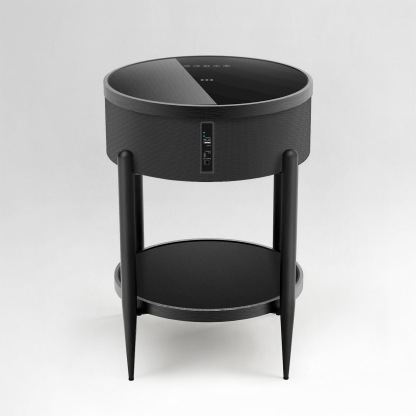 Round Smart Side Table with Built-in Bluetooth Speaker & Wireless Charging