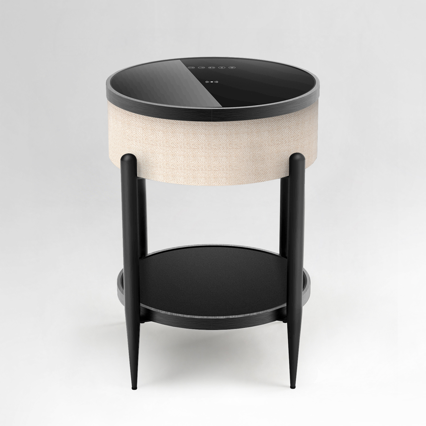 Round Smart Side Table with Built-in Bluetooth Speaker & Wireless Charging