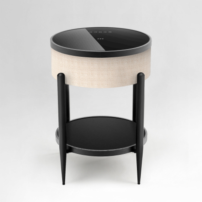 Round Smart Side Table with Built-in Bluetooth Speaker & Wireless Charging