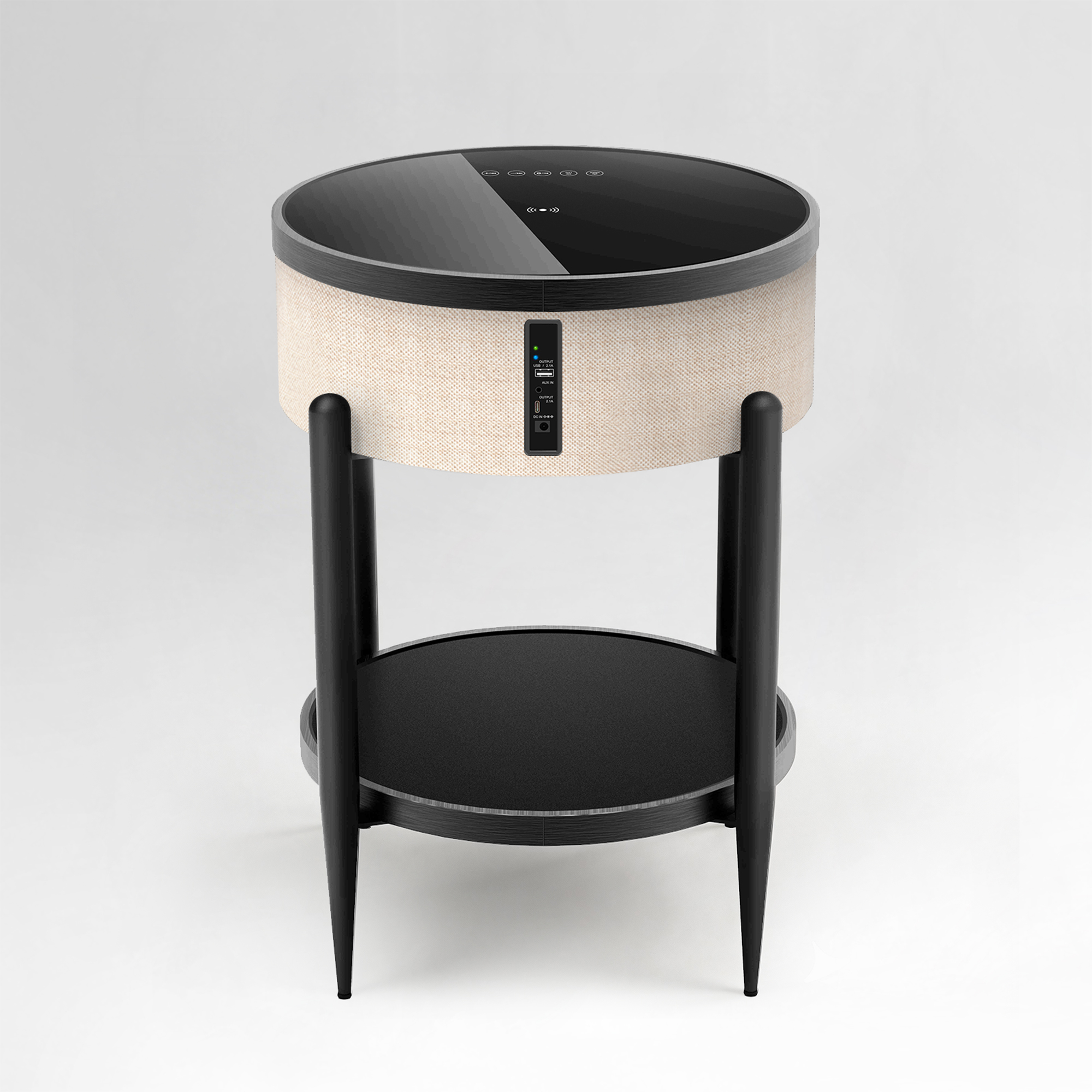 Round Smart Side Table with Built-in Bluetooth Speaker & Wireless Charging
