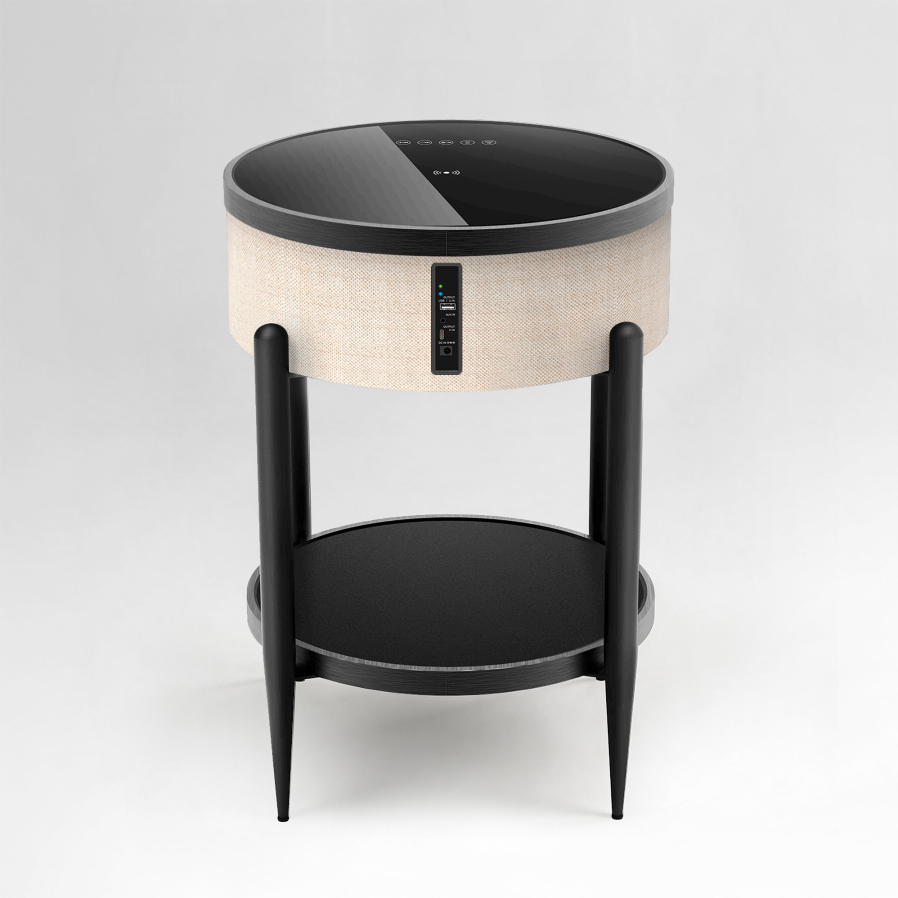 Round Smart Side Table with Built-in Bluetooth Speaker & Wireless Charging