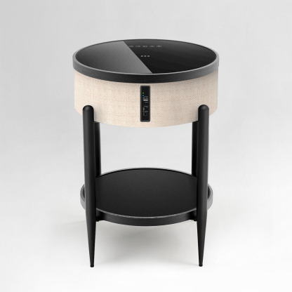 Round Smart Side Table with Built-in Bluetooth Speaker & Wireless Charging