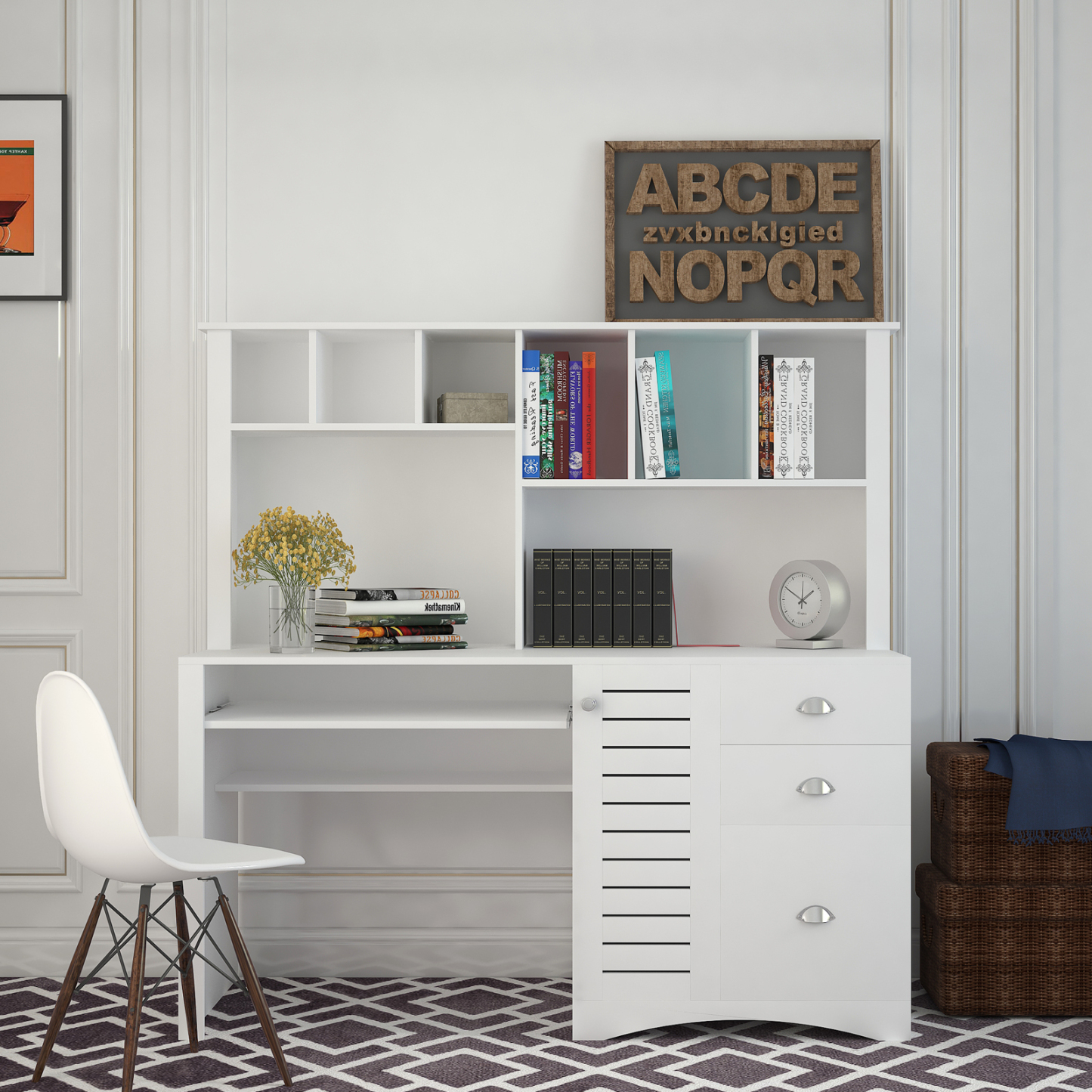 Modern Office Computer Desk with Book Shelf & Drawers | Joysource