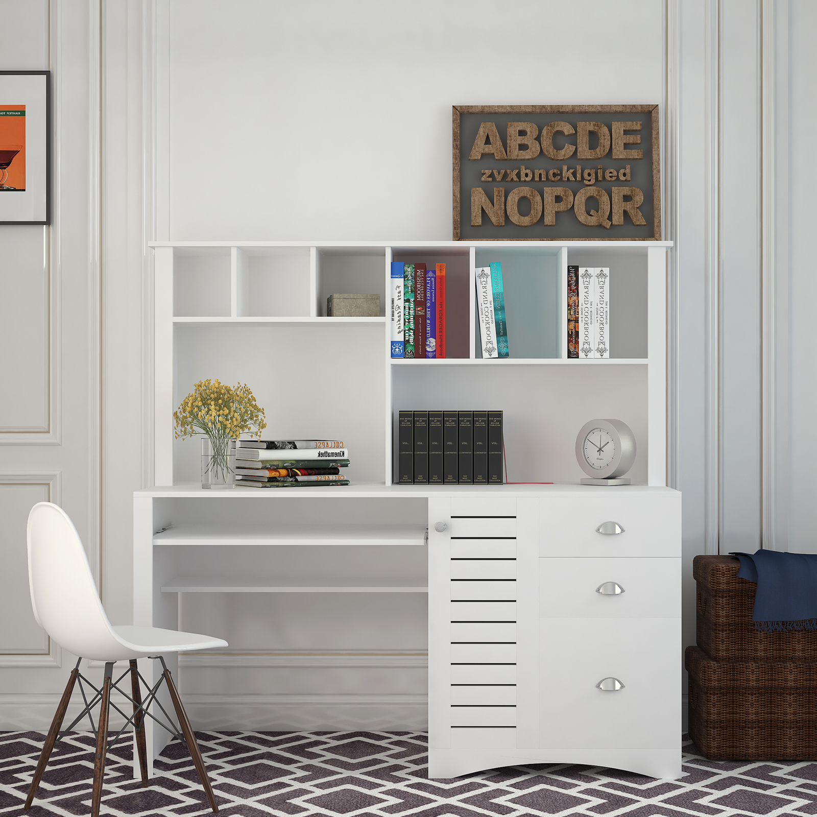 Modern Office Computer Desk with Book Shelf & Drawers | Joysource