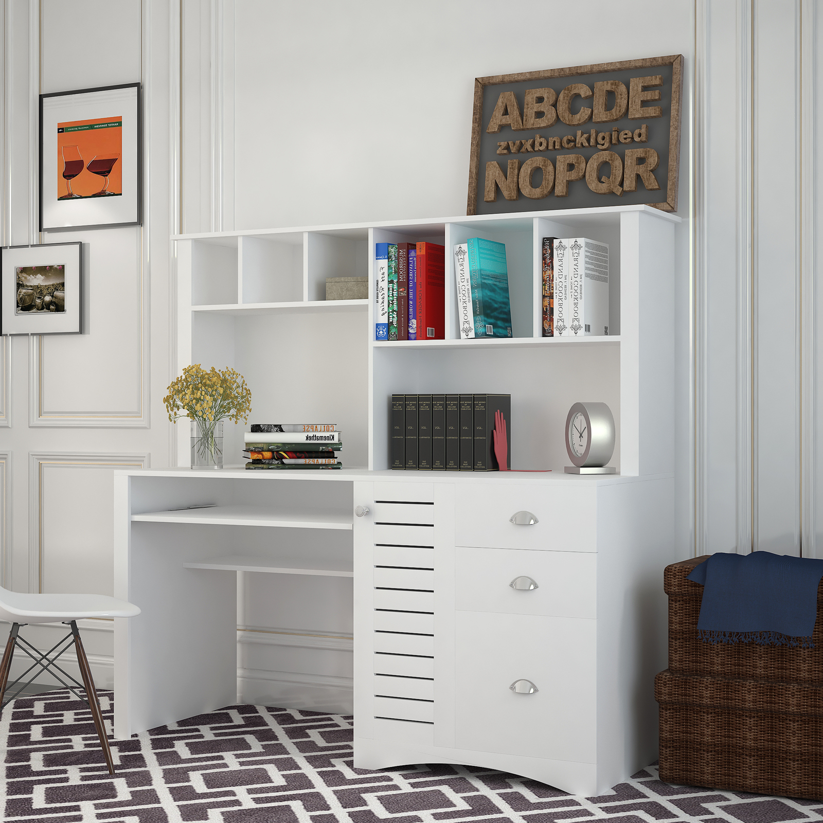 Modern Office Computer Desk with Book Shelf & Drawers | Joysource