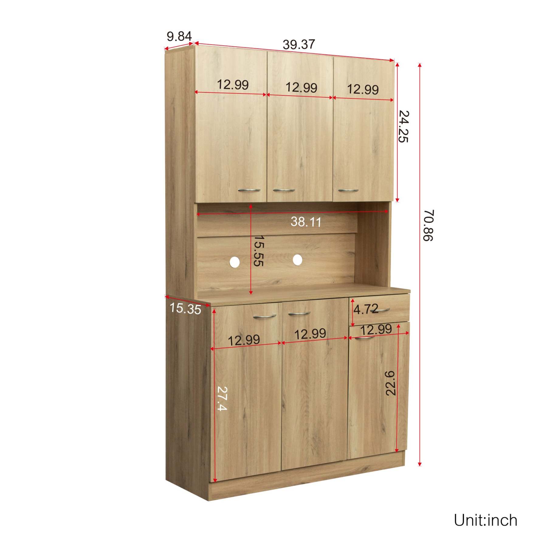 71" Tall Storage Cabinet for Office, Living Room, Bedroom & Kitchen