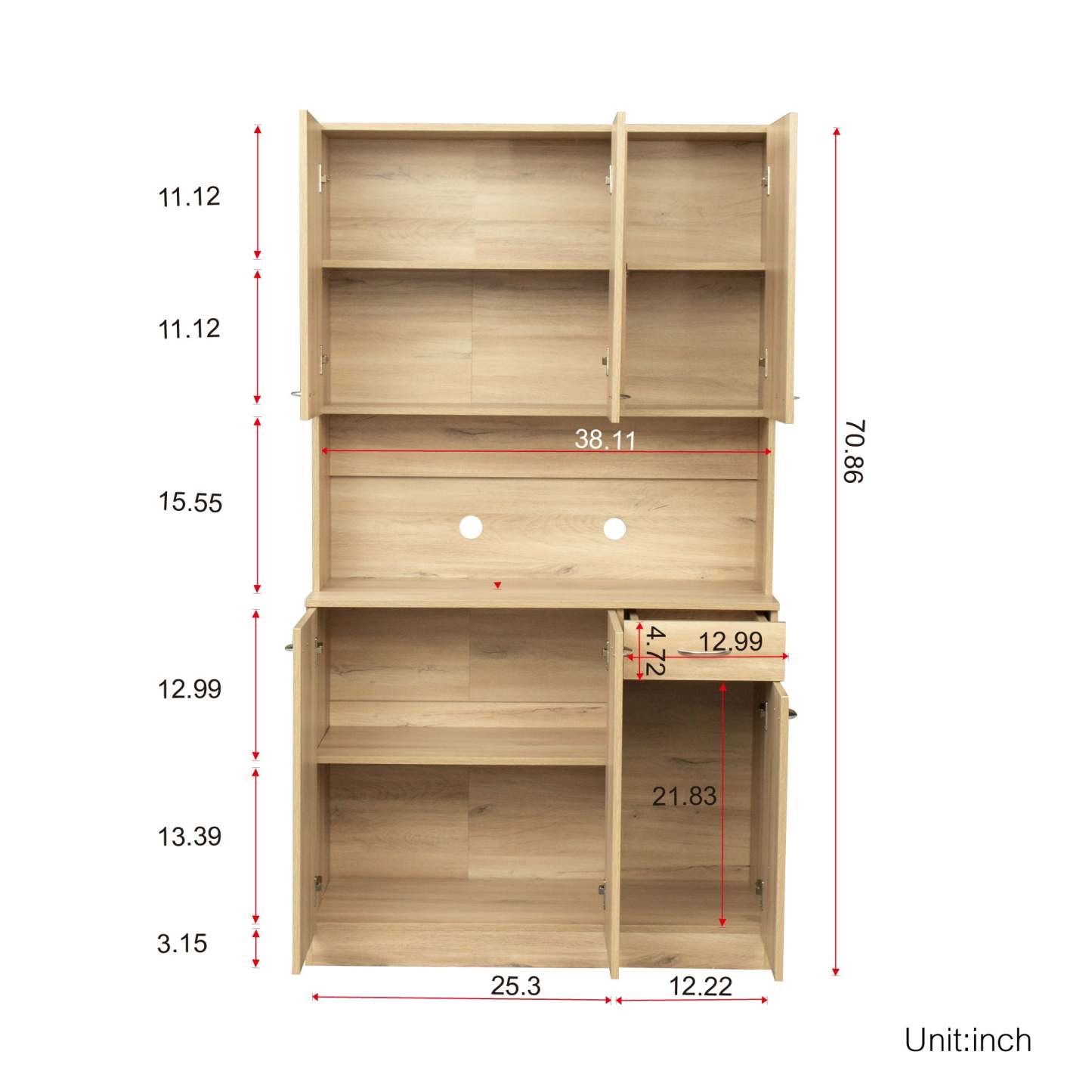 71" Tall Storage Cabinet for Office, Living Room, Bedroom & Kitchen