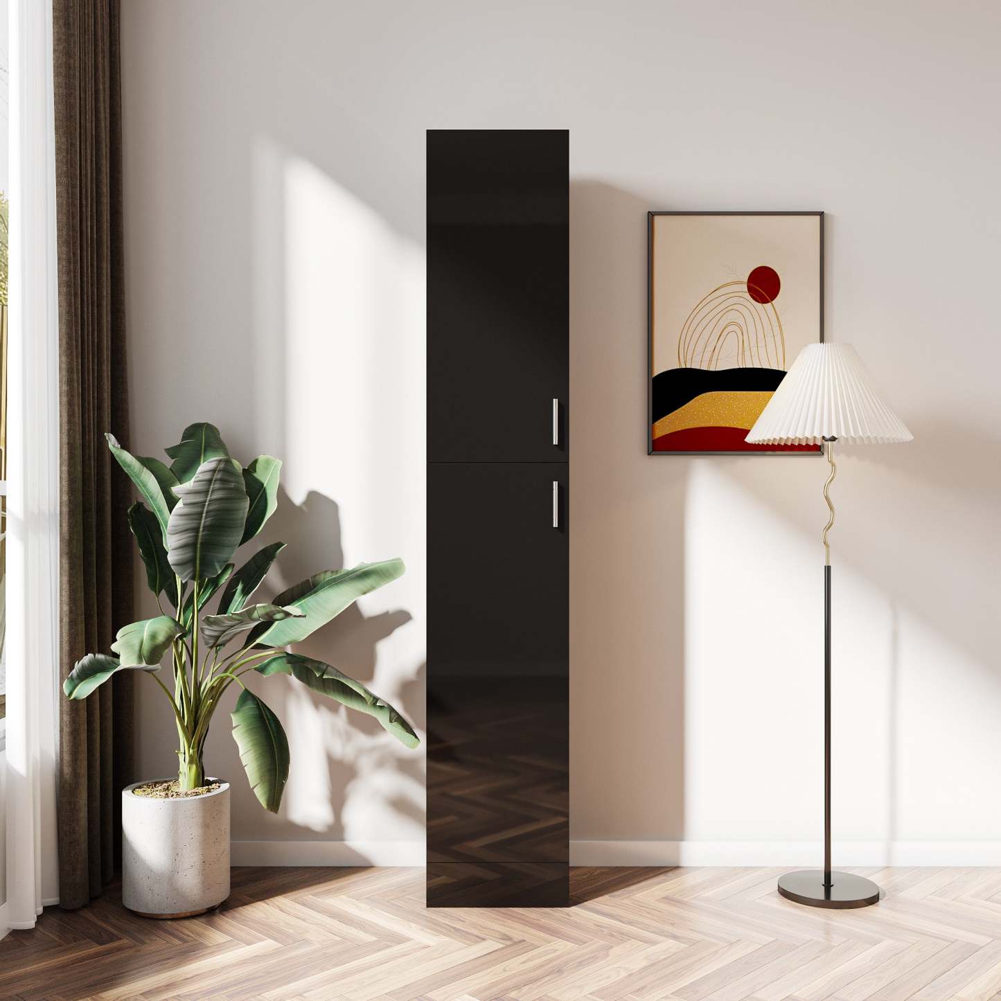Sleek Black Accent Cabinet for Bedroom, Dining Room, or Living Room