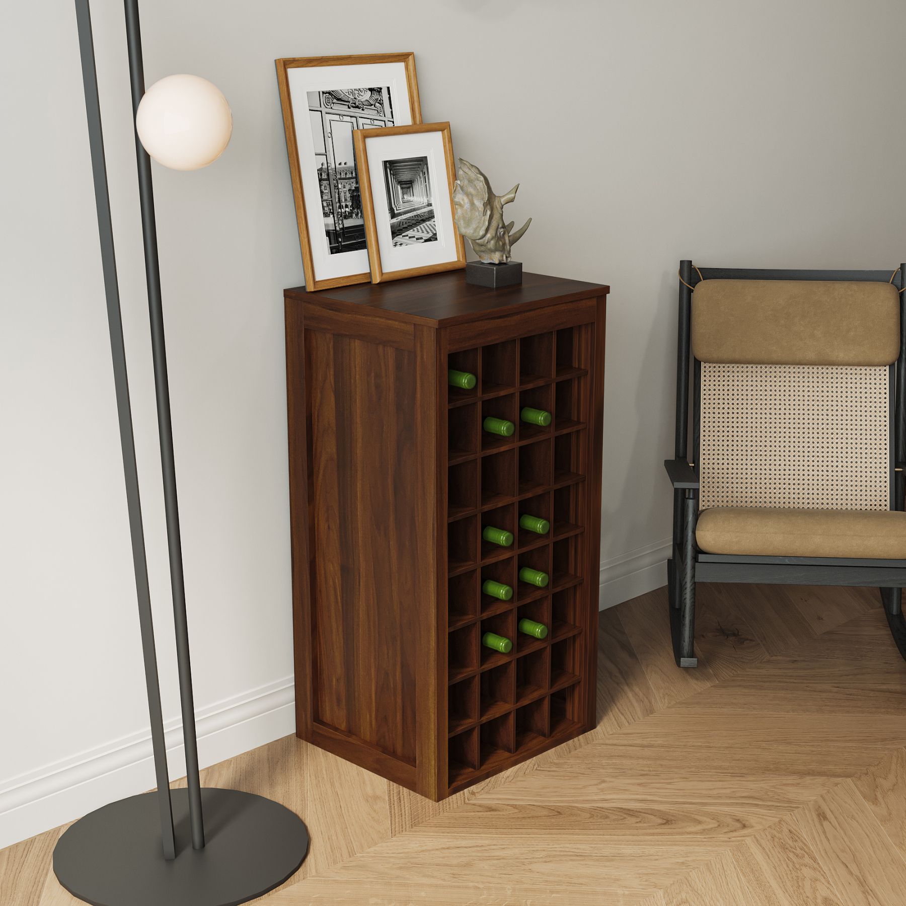Modern Bar Cabinet 32-Bottle for Storage & Display - Joysource