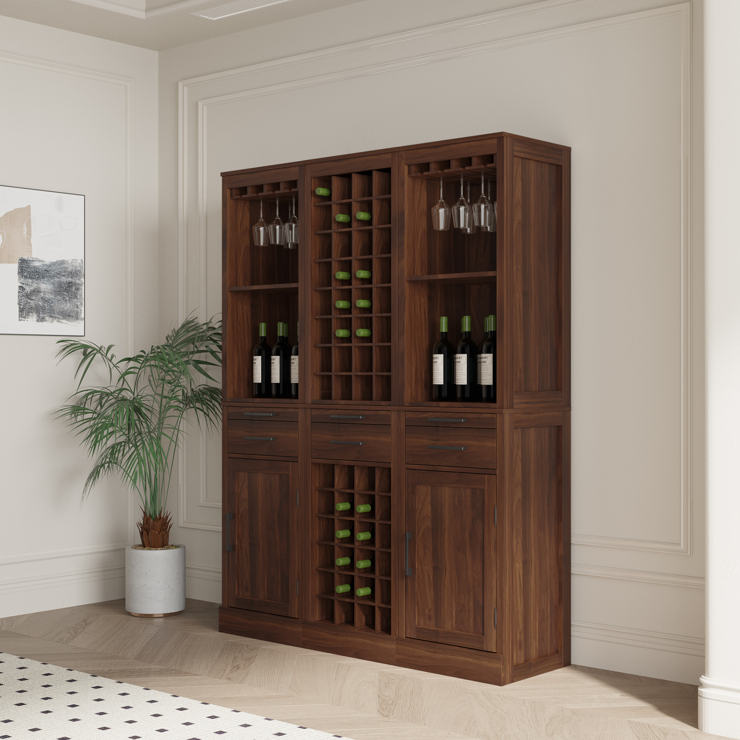 Modern Bar Cabinet 32-Bottle for Storage & Display - Joysource