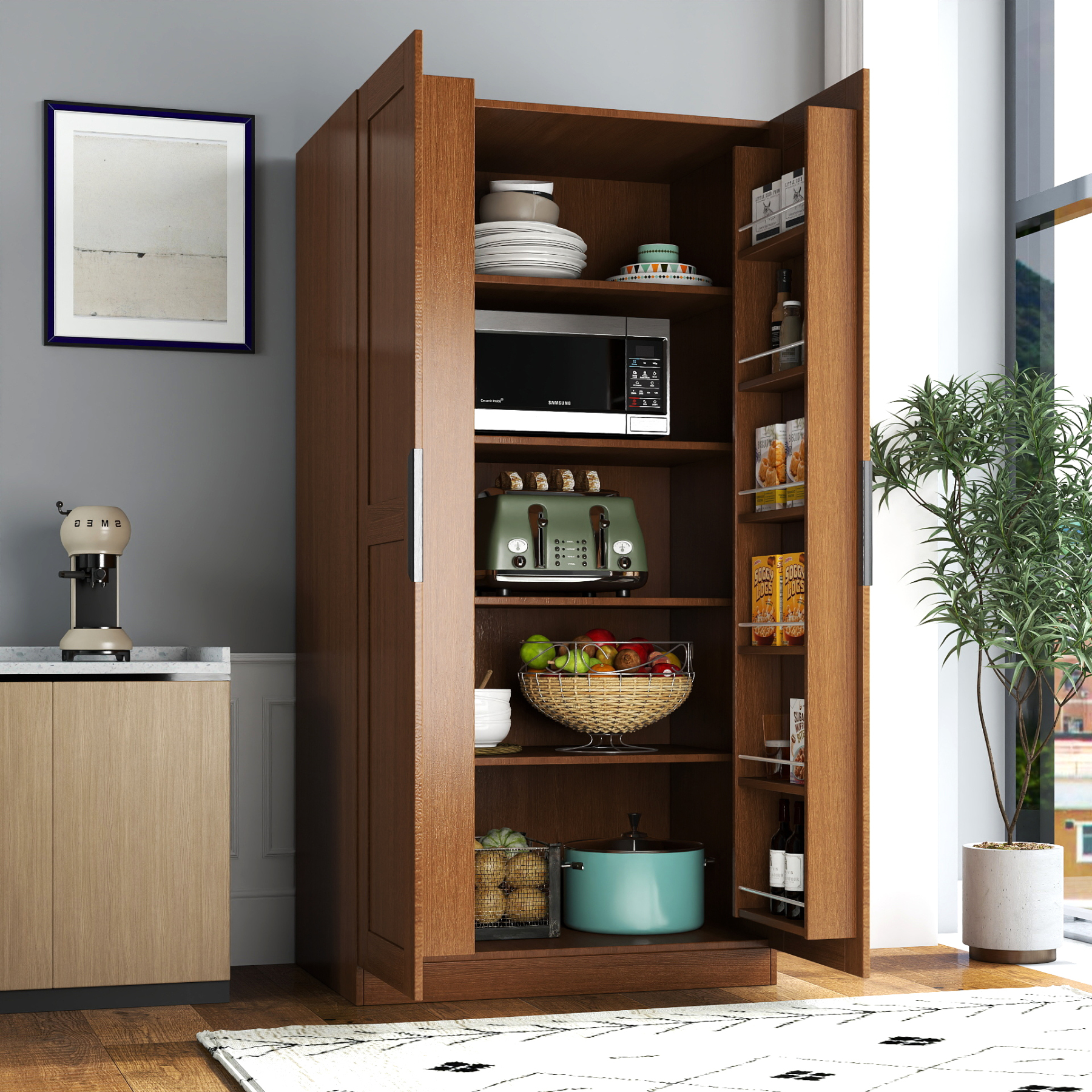63" Tall Kitchen Pantry Cabinet w/ Doors & Shelves | Joysource