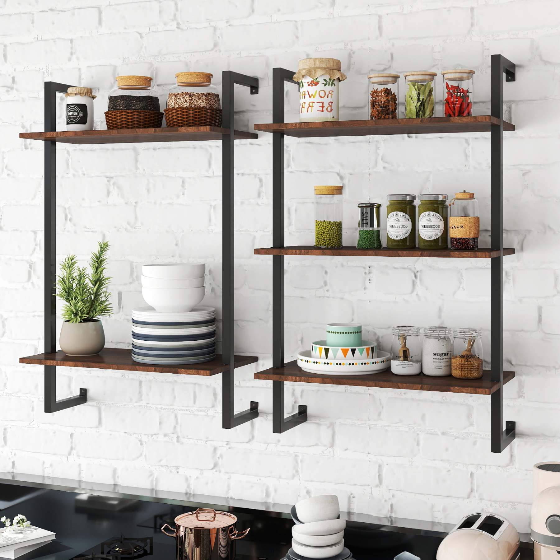 3-Tier & 2-Tier Adjustable Pipe Wall Shelf for Bedroom, Kitchen & Office