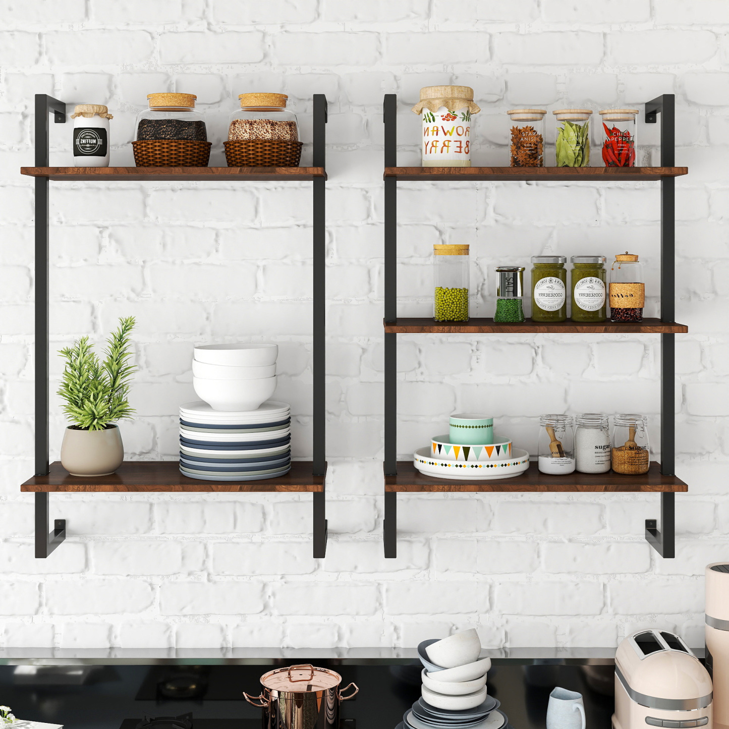 3-Tier & 2-Tier Adjustable Pipe Wall Shelf for Bedroom, Kitchen & Office