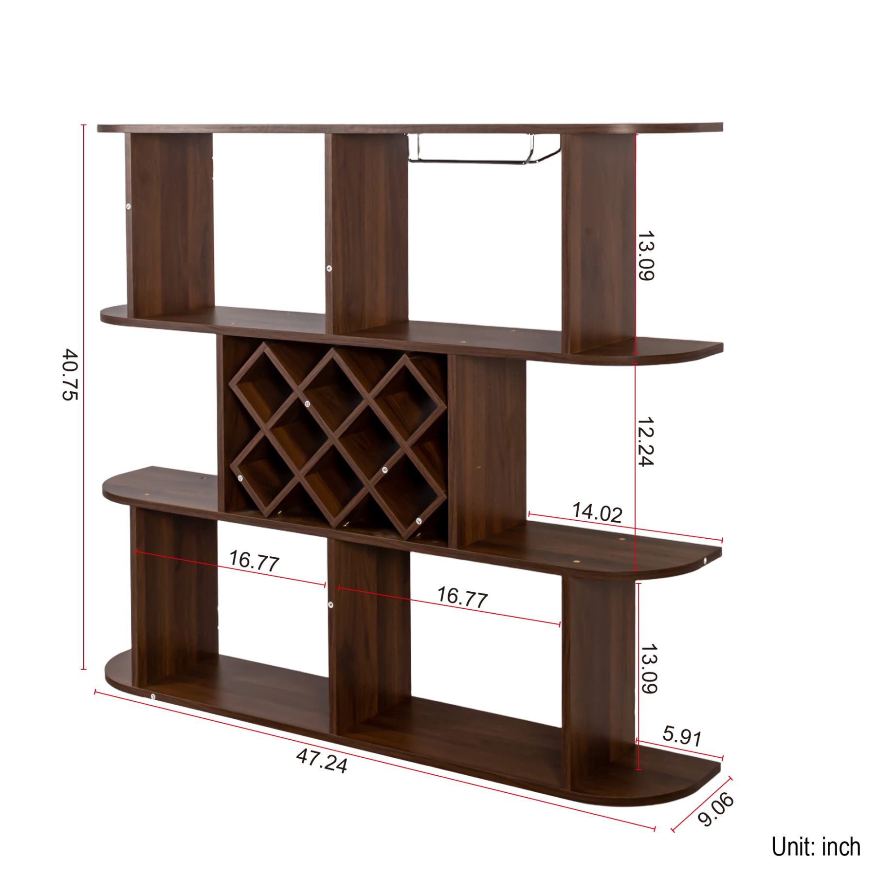 3-Tier Wall-Mounted Wine Rack w/ Glass Holder for Dining Room & Home Bar