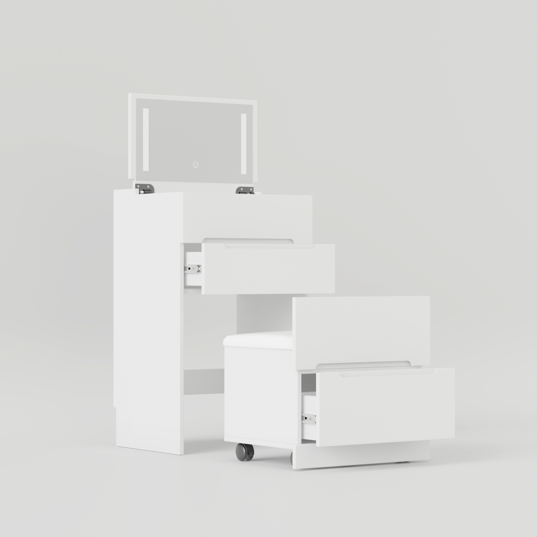 3 in 1 Convertible Makeup Vanity Set w/ Drawers, Glass Tabletop, Flip-Up Mirror | Space-Saving