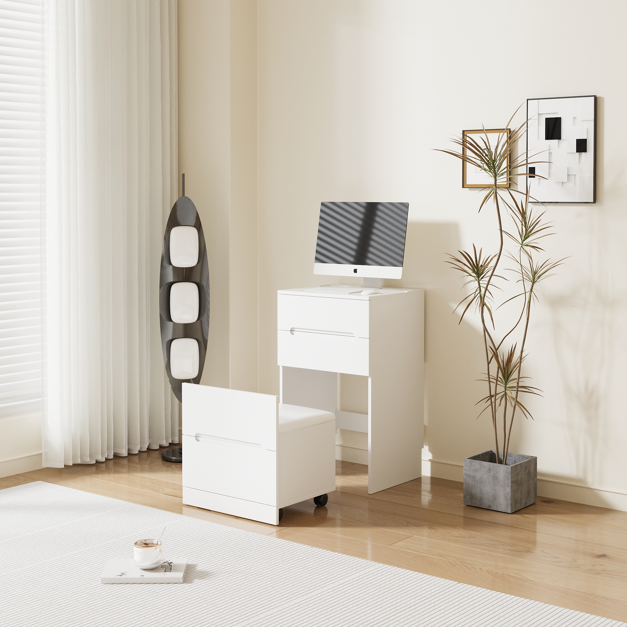 3 in 1 Convertible Makeup Vanity Set w/ Drawers, Glass Tabletop, Flip-Up Mirror | Space-Saving