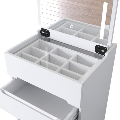 3 in 1 Makeup Vanity Set w/ Drawers, Glass Tabletop & Flip-Up Mirror | Cushioned Stool