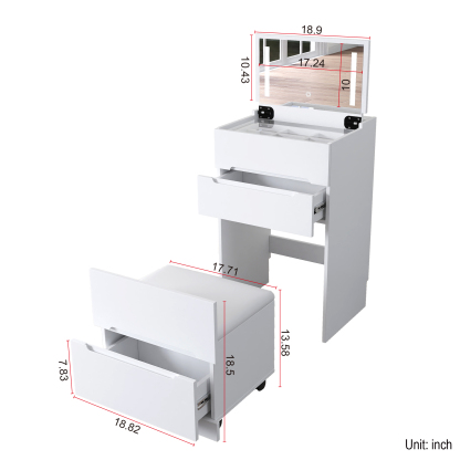 3 in 1 Makeup Vanity Set w/ Drawers, Glass Tabletop & Flip-Up Mirror | Cushioned Stool