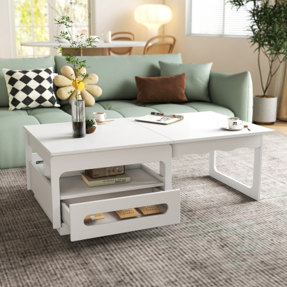 3-in-1 Multifunctional Coffee Table w/ Expandable Top & Hidden Storage 